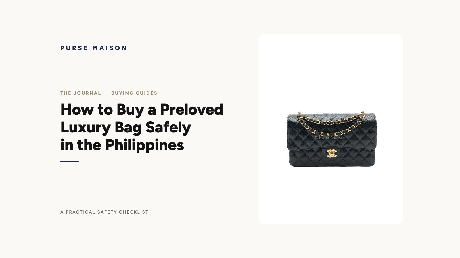 Purse Maison Journal cover: How to Buy a Preloved Luxury Bag Safely in the Philippines, featuring a Chanel Classic Double Flap Medium in black caviar leather with gold hardware