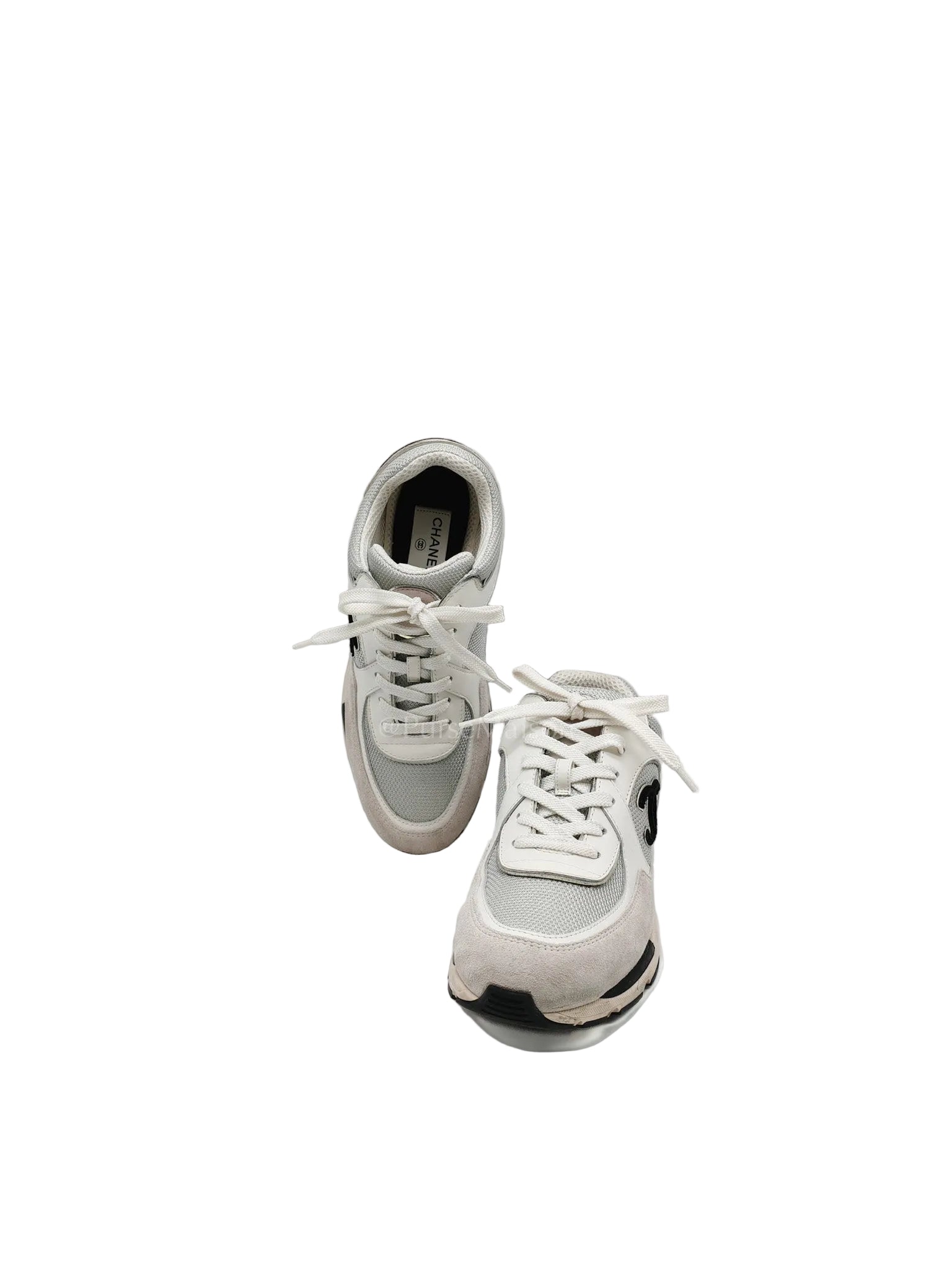 Calfskin Fabric Sneakers in White/Light Gray Size 39 (25cm)