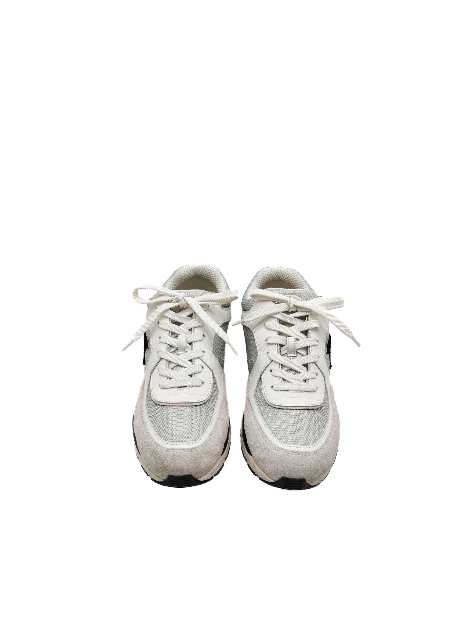 Calfskin Fabric Sneakers in White/Light Gray Size 39 (25cm)
