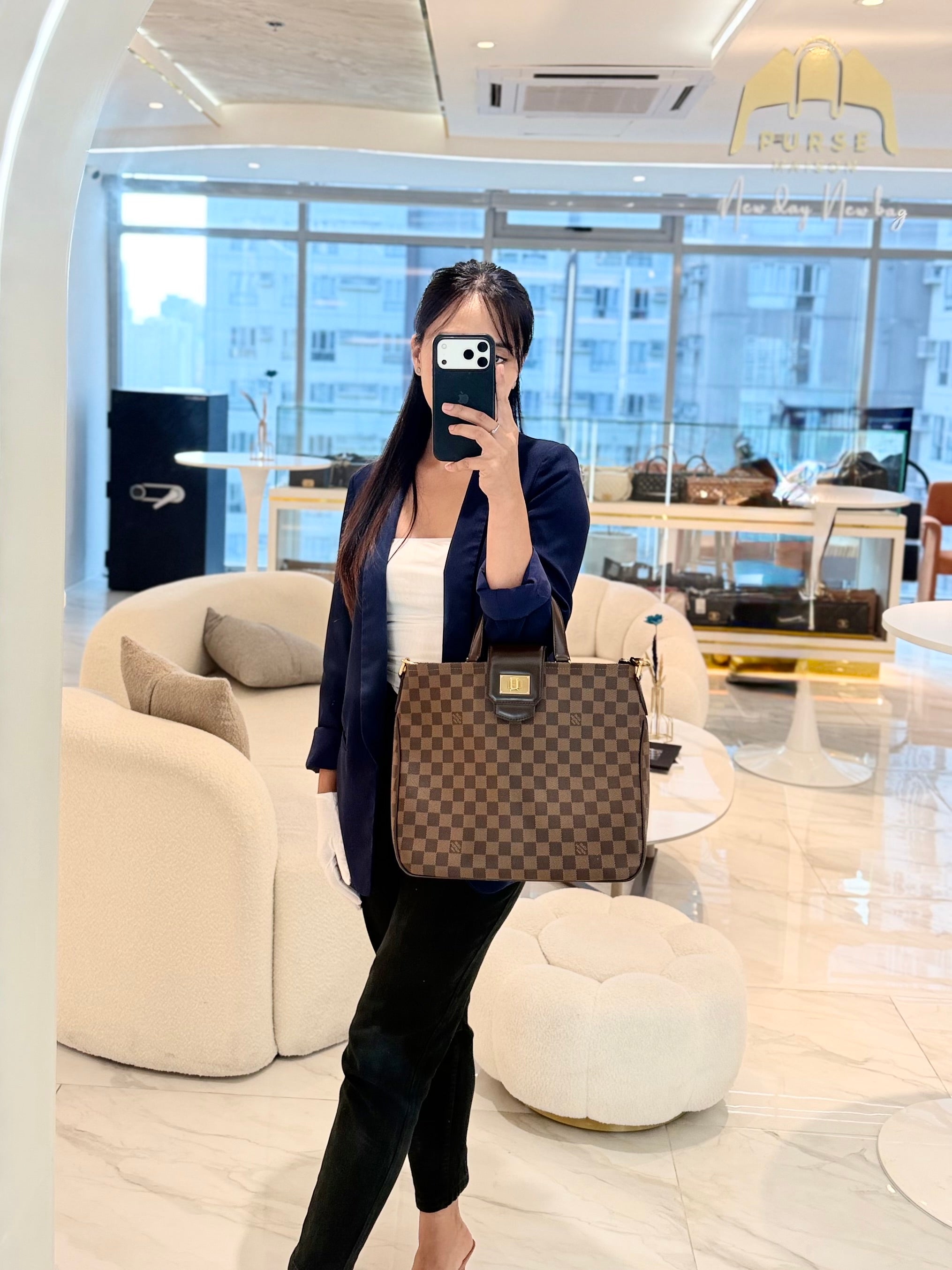 Roseberry Cabas in Damier Ebene Canvas Shoulder Bag (Date Code: AR1122)