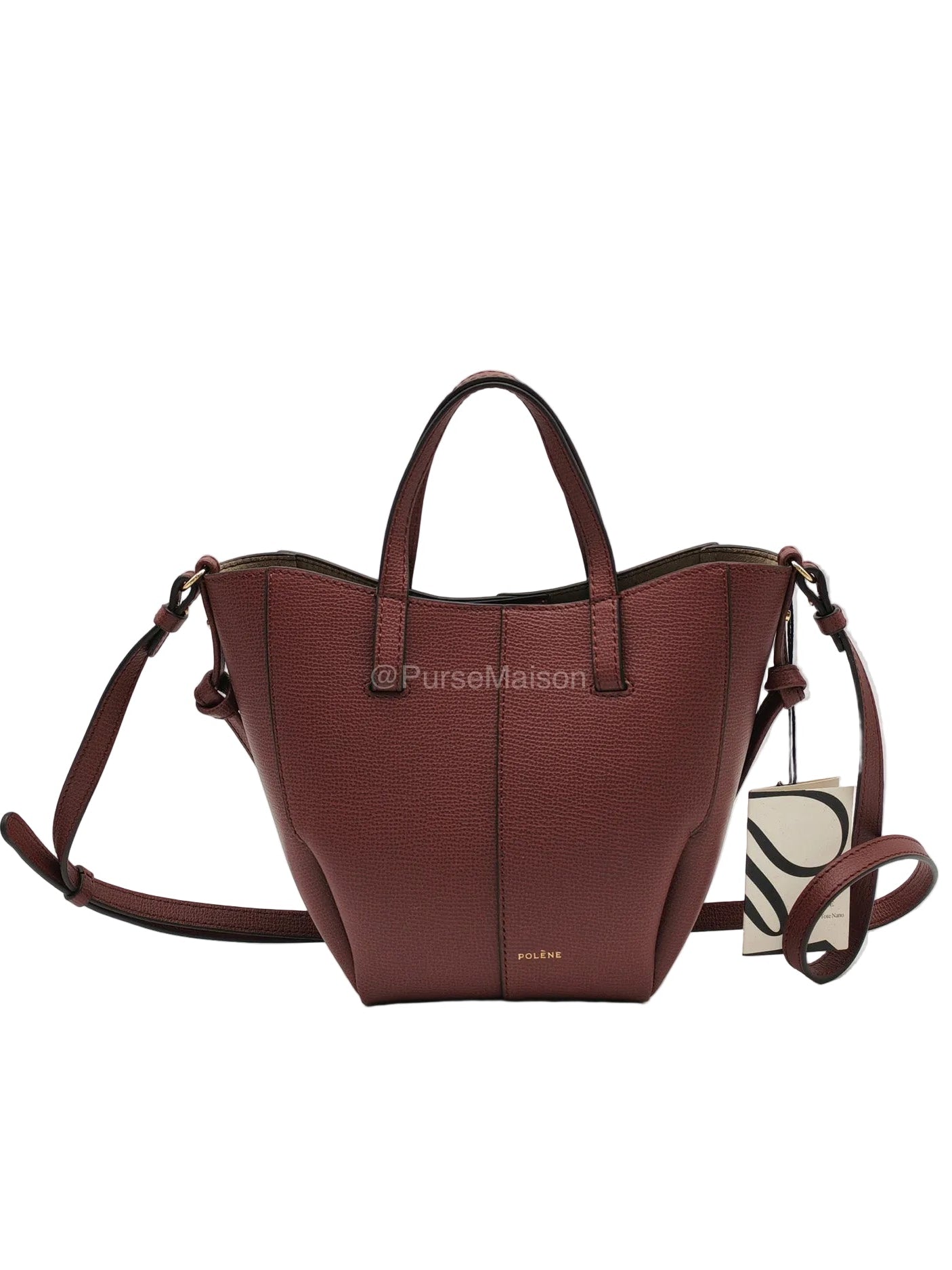 Polene Cyme Nano Tote Bag in Black Cherry Graine Leather