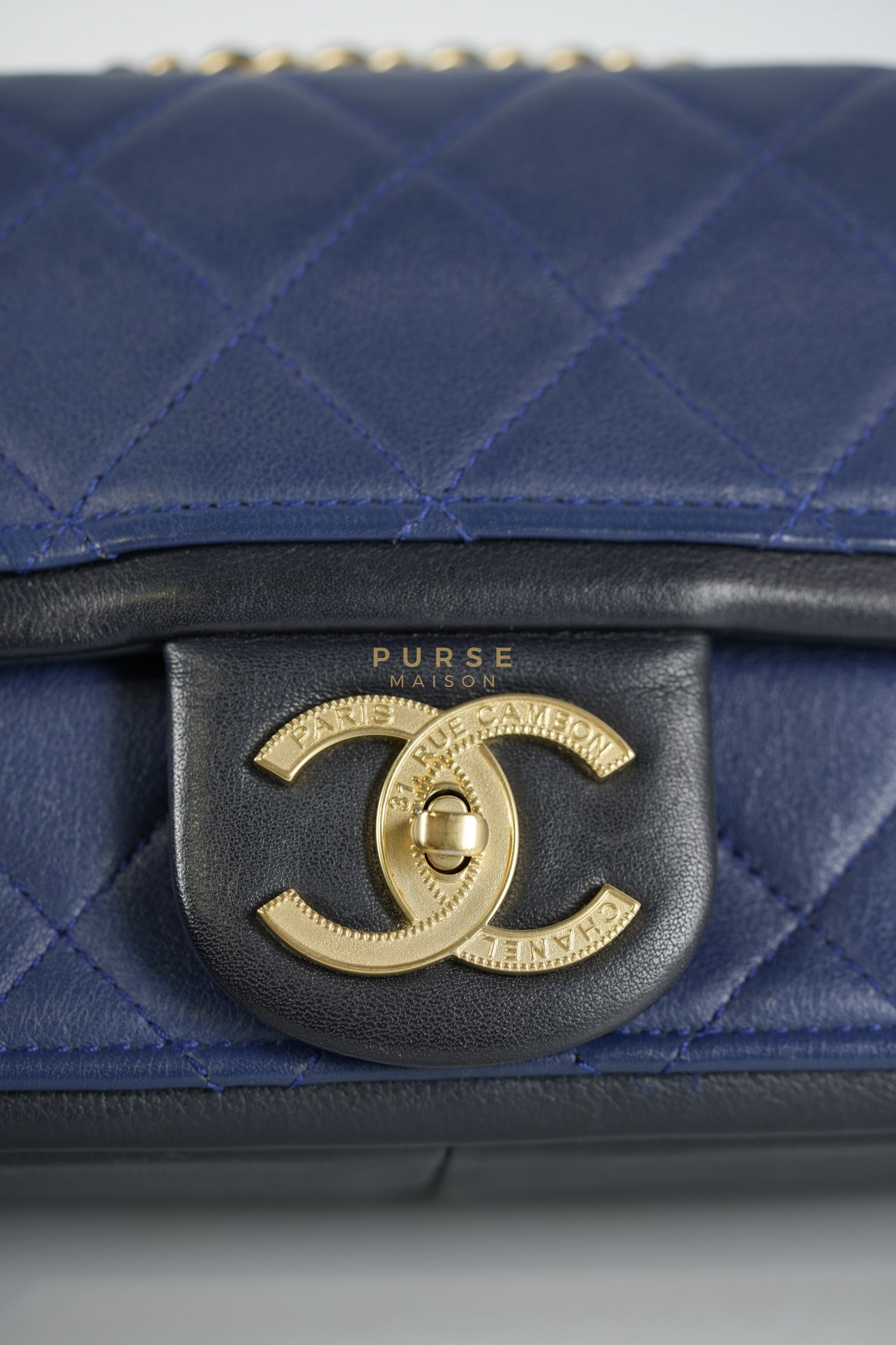 14P Mini Flap Graphic Logo Two-Tone Quilted Calfskin Leather in Gold Hardware Series 19 | Purse Maison Luxury Bags Shop