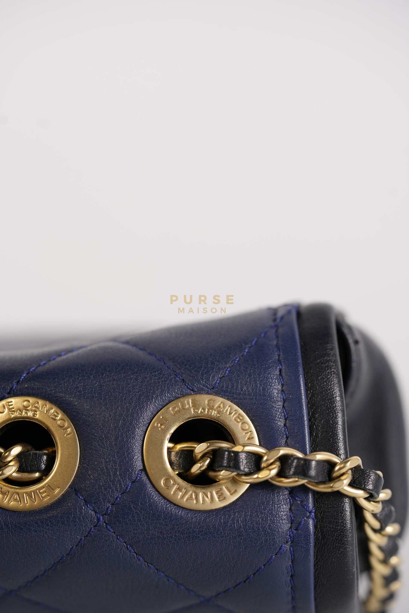 14P Mini Flap Graphic Logo Two-Tone Quilted Calfskin Leather in Gold Hardware Series 19 | Purse Maison Luxury Bags Shop