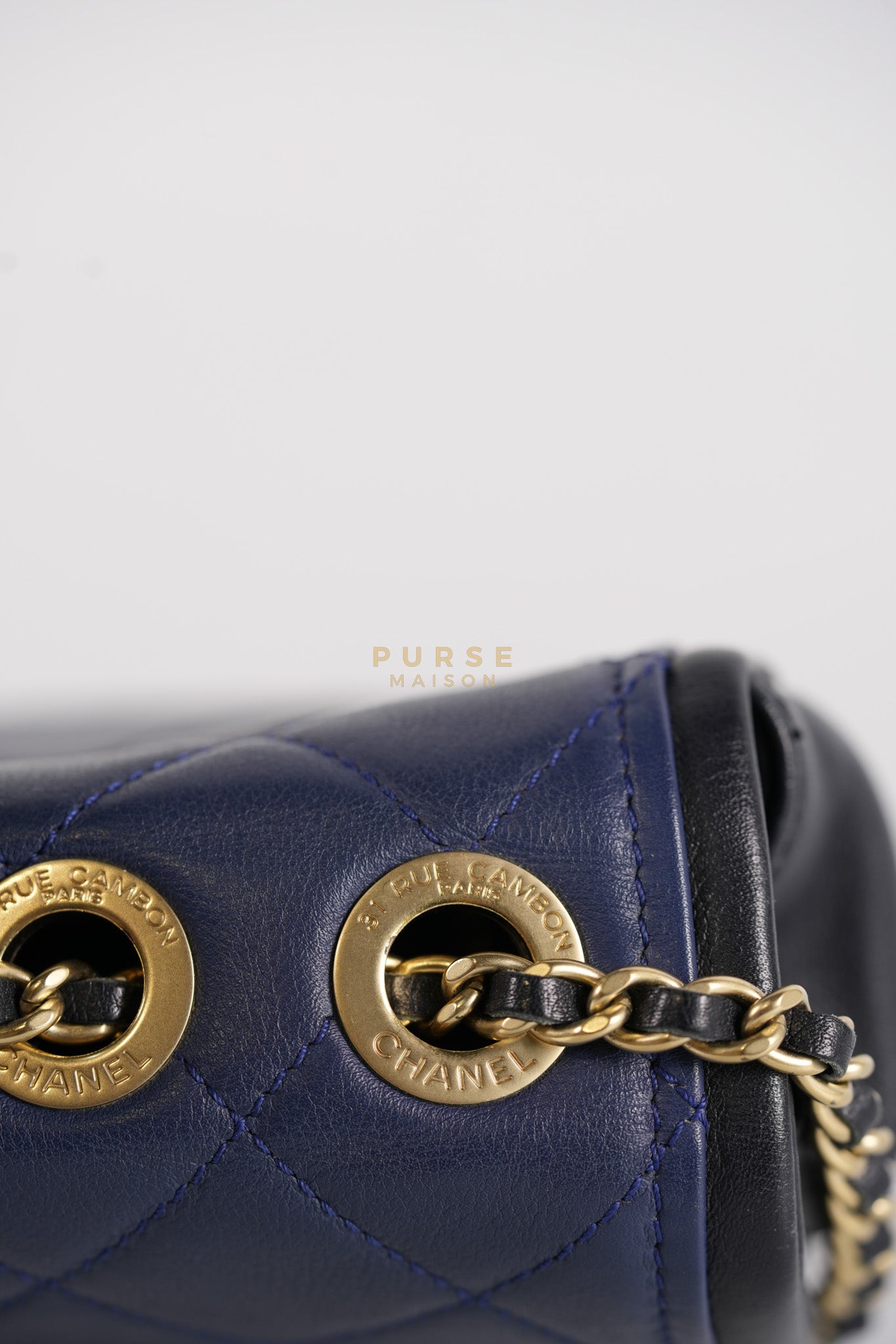 14P Mini Flap Graphic Logo Two-Tone Quilted Calfskin Leather in Gold Hardware Series 19 | Purse Maison Luxury Bags Shop