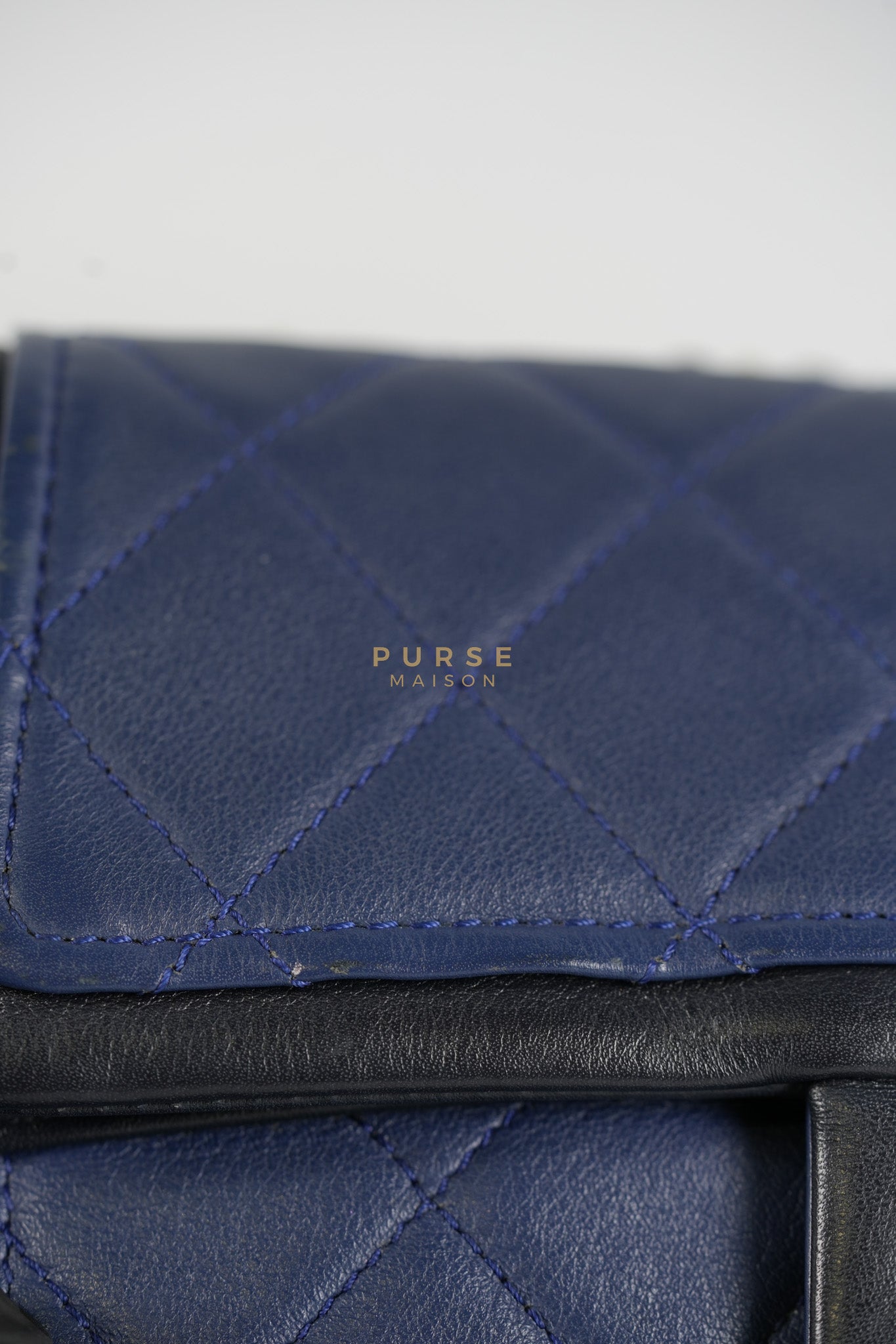 14P Mini Flap Graphic Logo Two-Tone Quilted Calfskin Leather in Gold Hardware Series 19 | Purse Maison Luxury Bags Shop