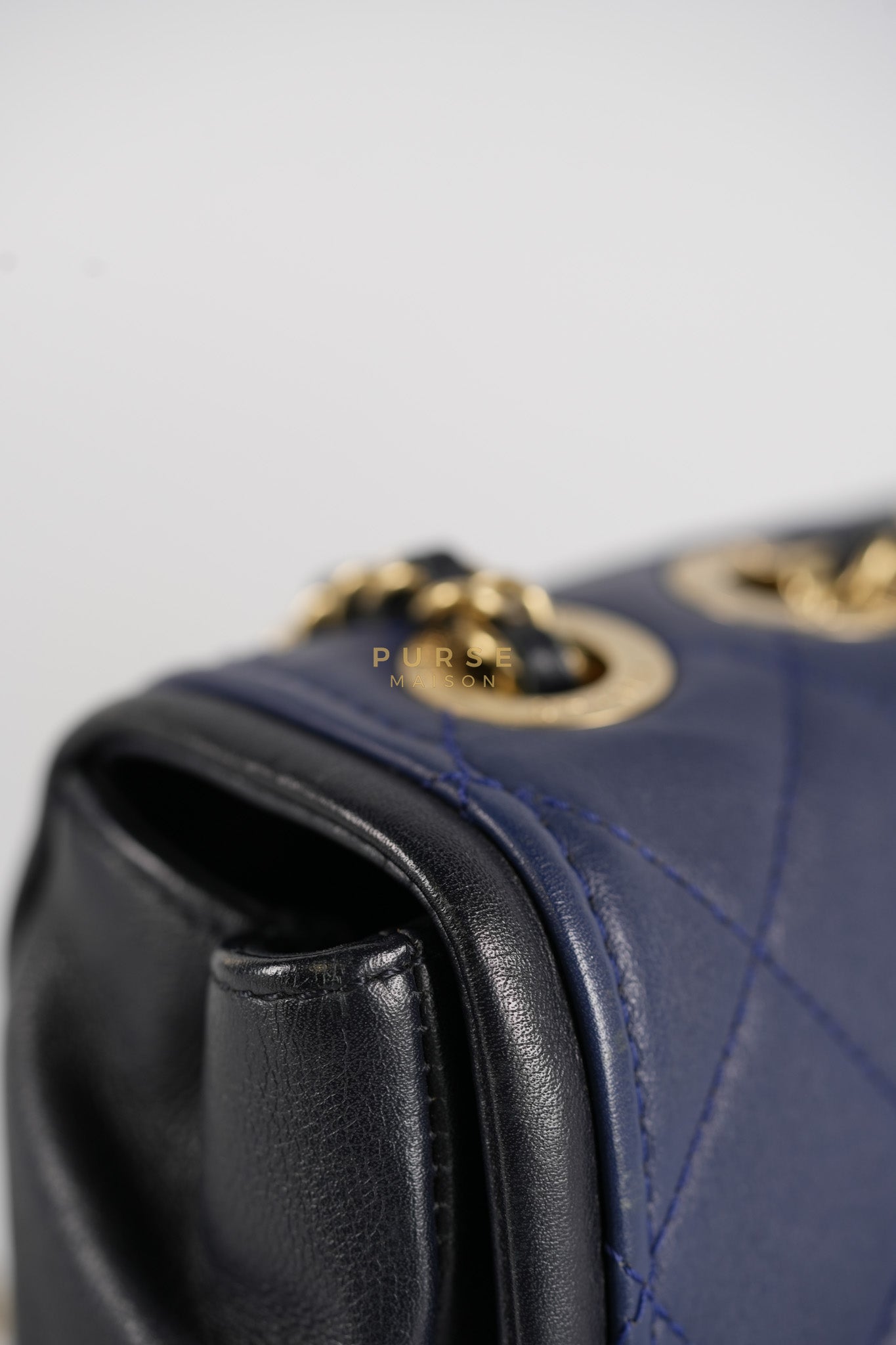 14P Mini Flap Graphic Logo Two-Tone Quilted Calfskin Leather in Gold Hardware Series 19 | Purse Maison Luxury Bags Shop