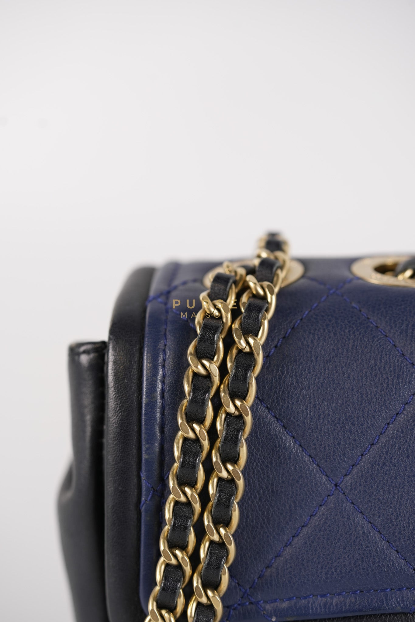 14P Mini Flap Graphic Logo Two-Tone Quilted Calfskin Leather in Gold Hardware Series 19 | Purse Maison Luxury Bags Shop