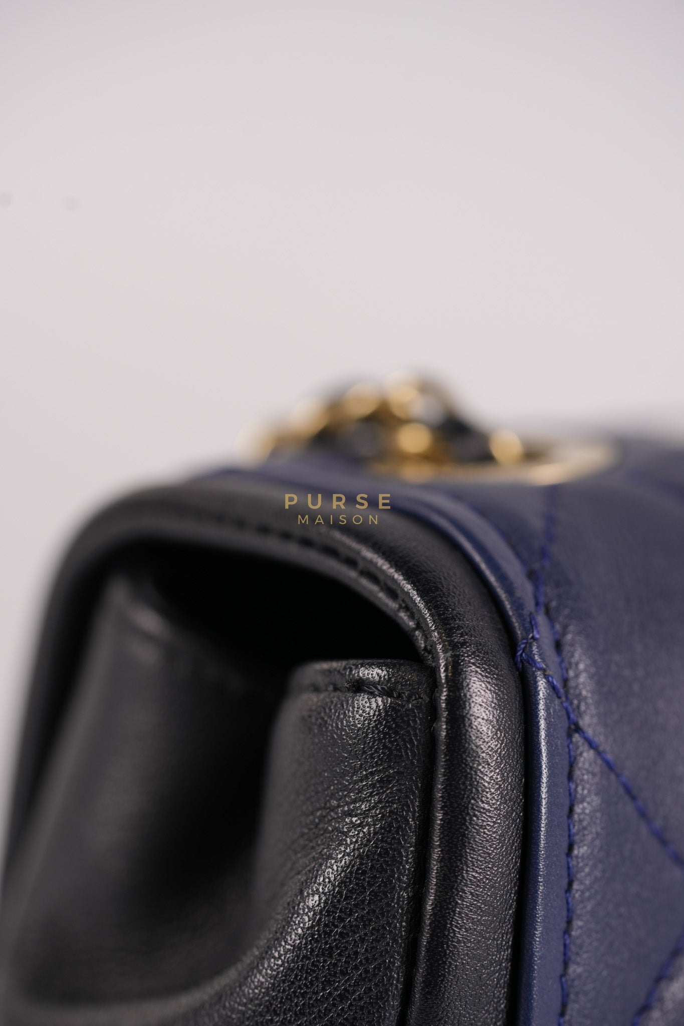 14P Mini Flap Graphic Logo Two-Tone Quilted Calfskin Leather in Gold Hardware Series 19 | Purse Maison Luxury Bags Shop