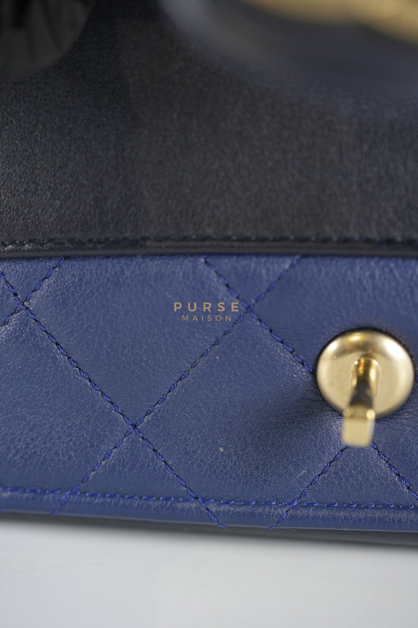 14P Mini Flap Graphic Logo Two-Tone Quilted Calfskin Leather in Gold Hardware Series 19 | Purse Maison Luxury Bags Shop