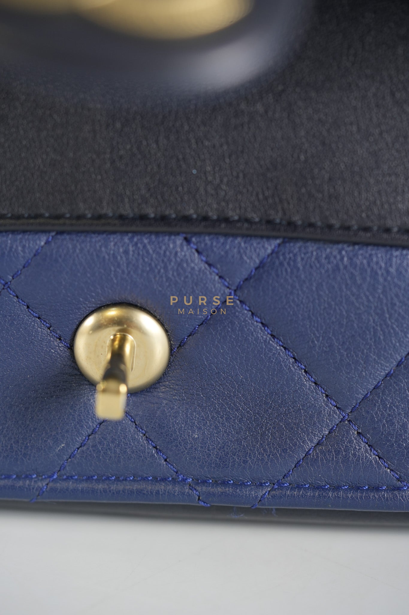 14P Mini Flap Graphic Logo Two-Tone Quilted Calfskin Leather in Gold Hardware Series 19 | Purse Maison Luxury Bags Shop