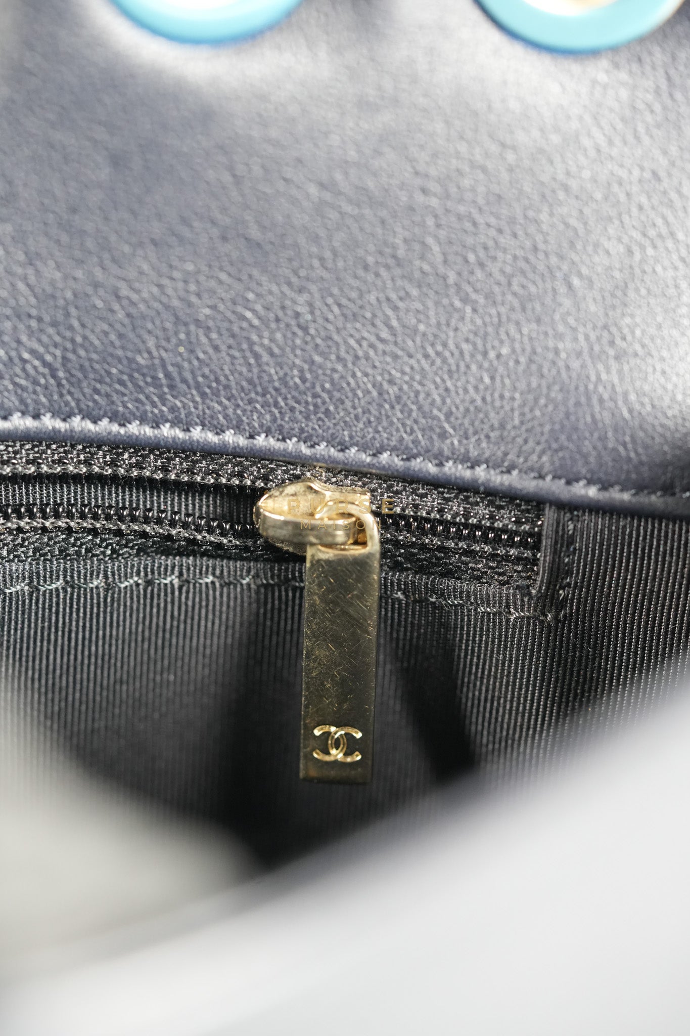 14P Mini Flap Graphic Logo Two-Tone Quilted Calfskin Leather in Gold Hardware Series 19 | Purse Maison Luxury Bags Shop