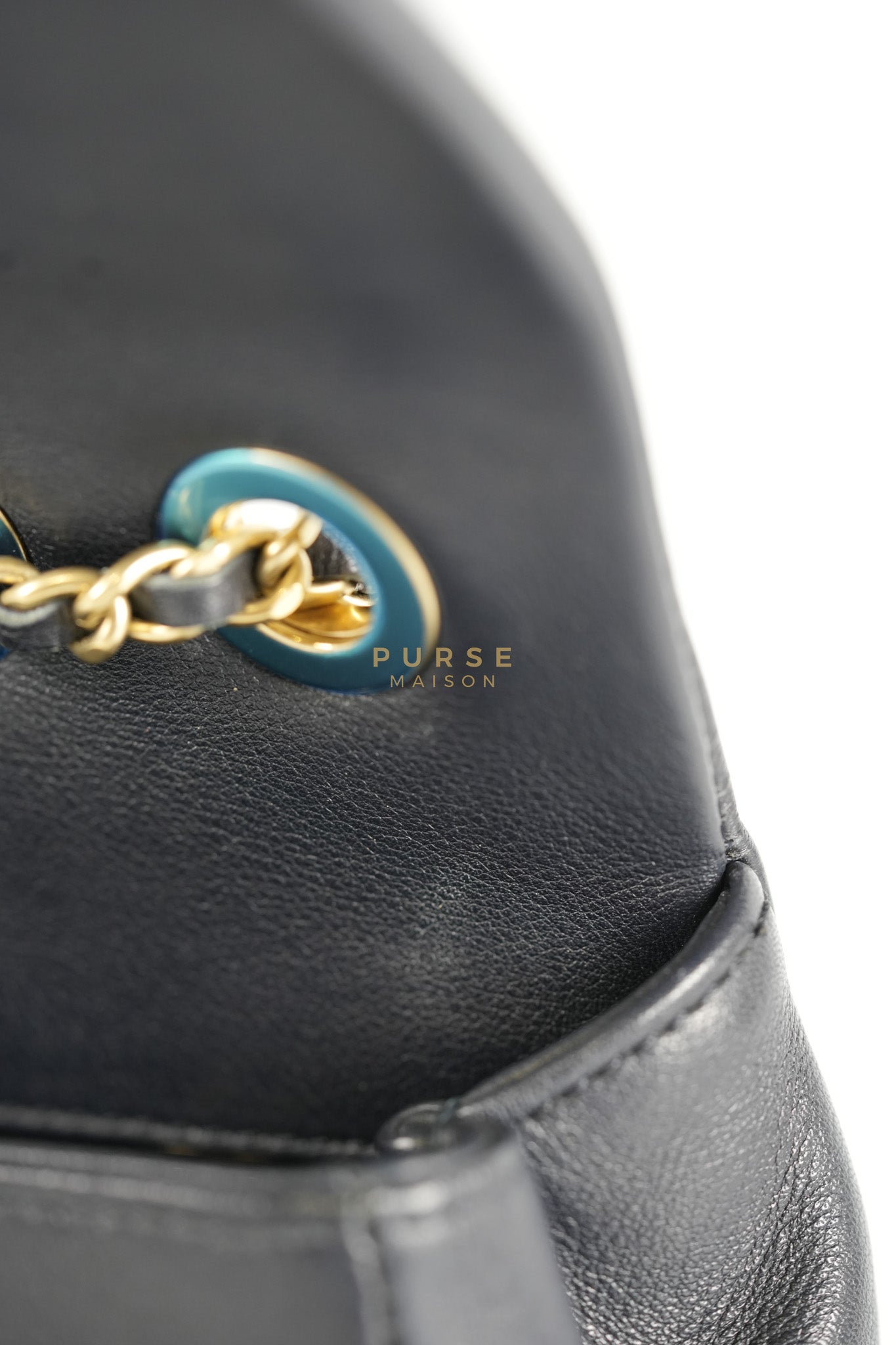 14P Mini Flap Graphic Logo Two-Tone Quilted Calfskin Leather in Gold Hardware Series 19 | Purse Maison Luxury Bags Shop