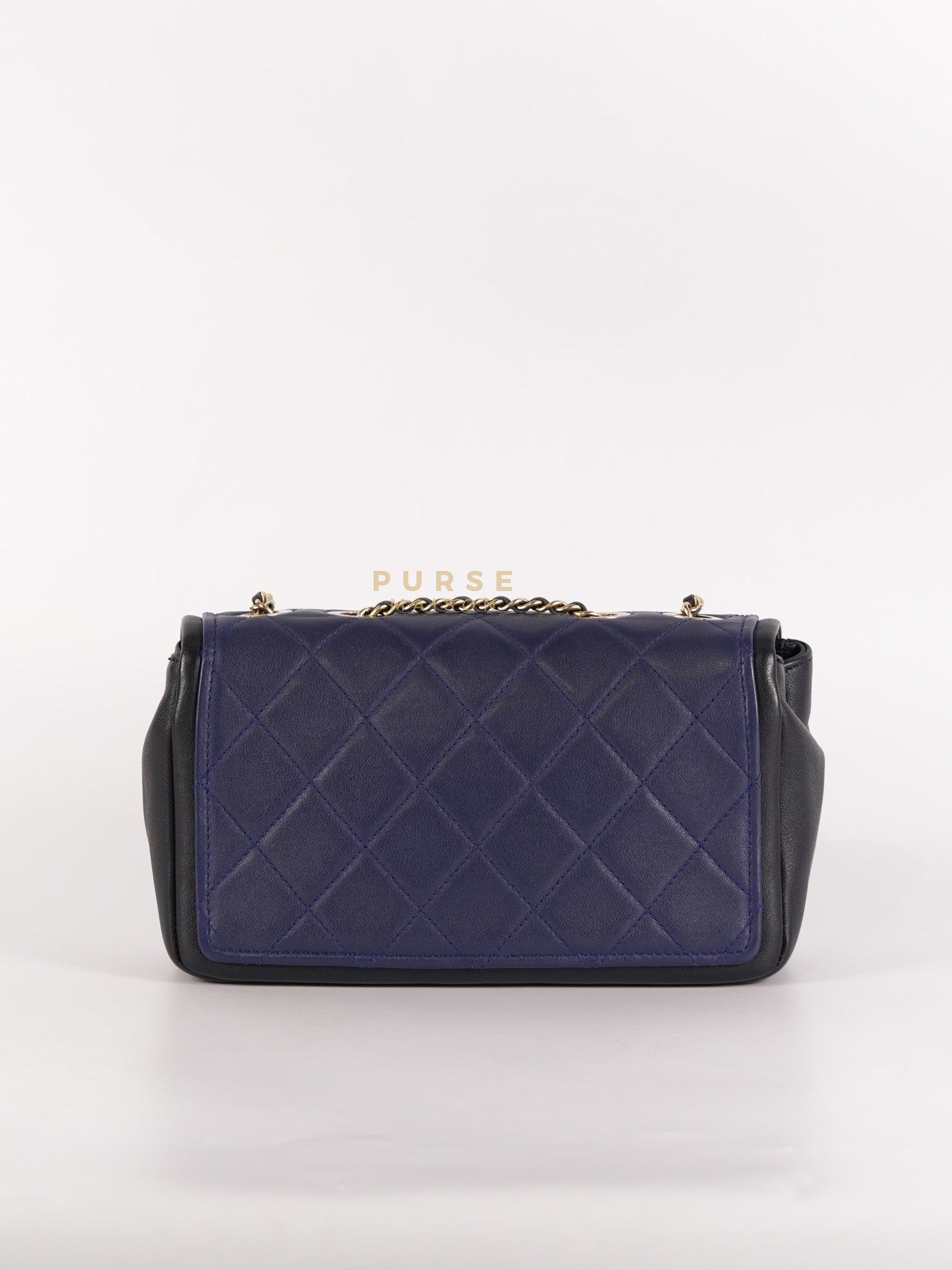 14P Mini Flap Graphic Logo Two-Tone Quilted Calfskin Leather in Gold Hardware Series 19 | Purse Maison Luxury Bags Shop