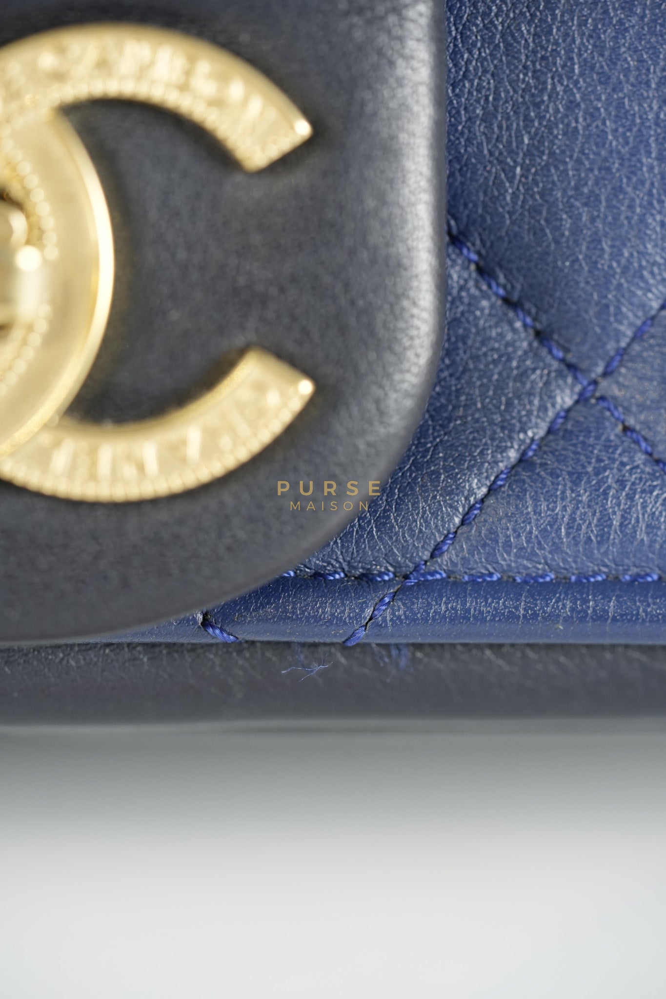 14P Mini Flap Graphic Logo Two-Tone Quilted Calfskin Leather in Gold Hardware Series 19 | Purse Maison Luxury Bags Shop