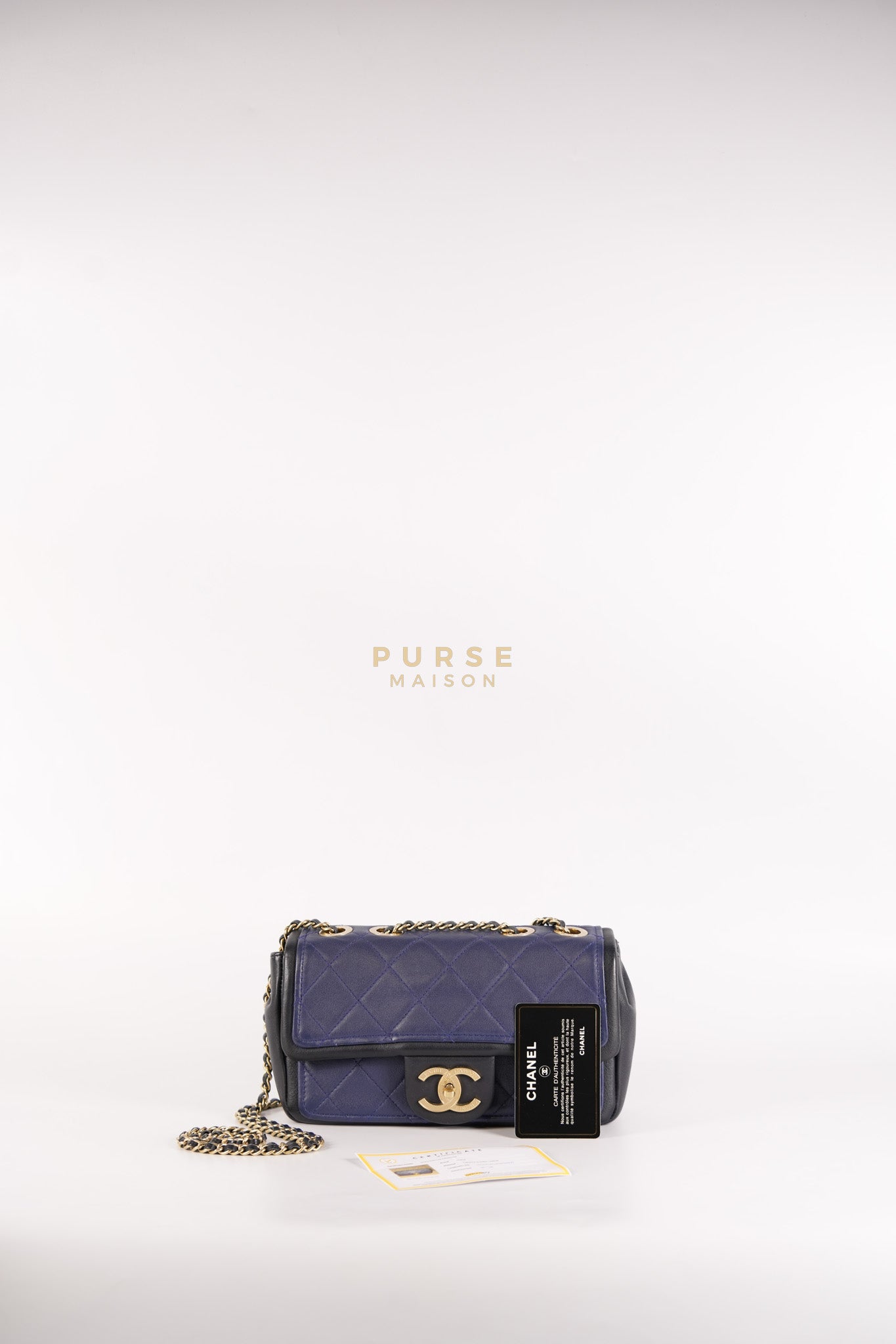 14P Mini Flap Graphic Logo Two-Tone Quilted Calfskin Leather in Gold Hardware Series 19 | Purse Maison Luxury Bags Shop