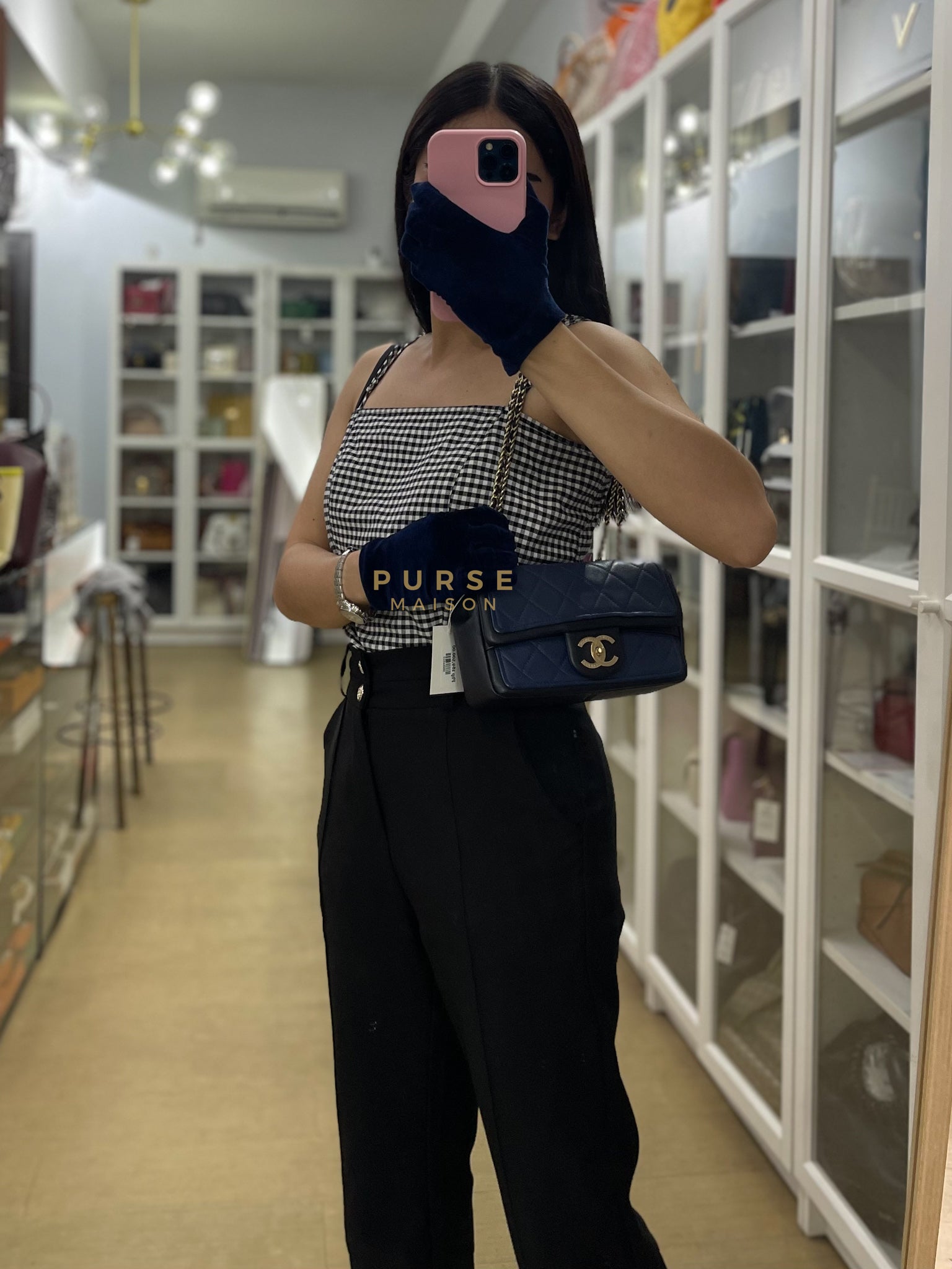 14P Mini Flap Graphic Logo Two-Tone Quilted Calfskin Leather in Gold Hardware Series 19 | Purse Maison Luxury Bags Shop