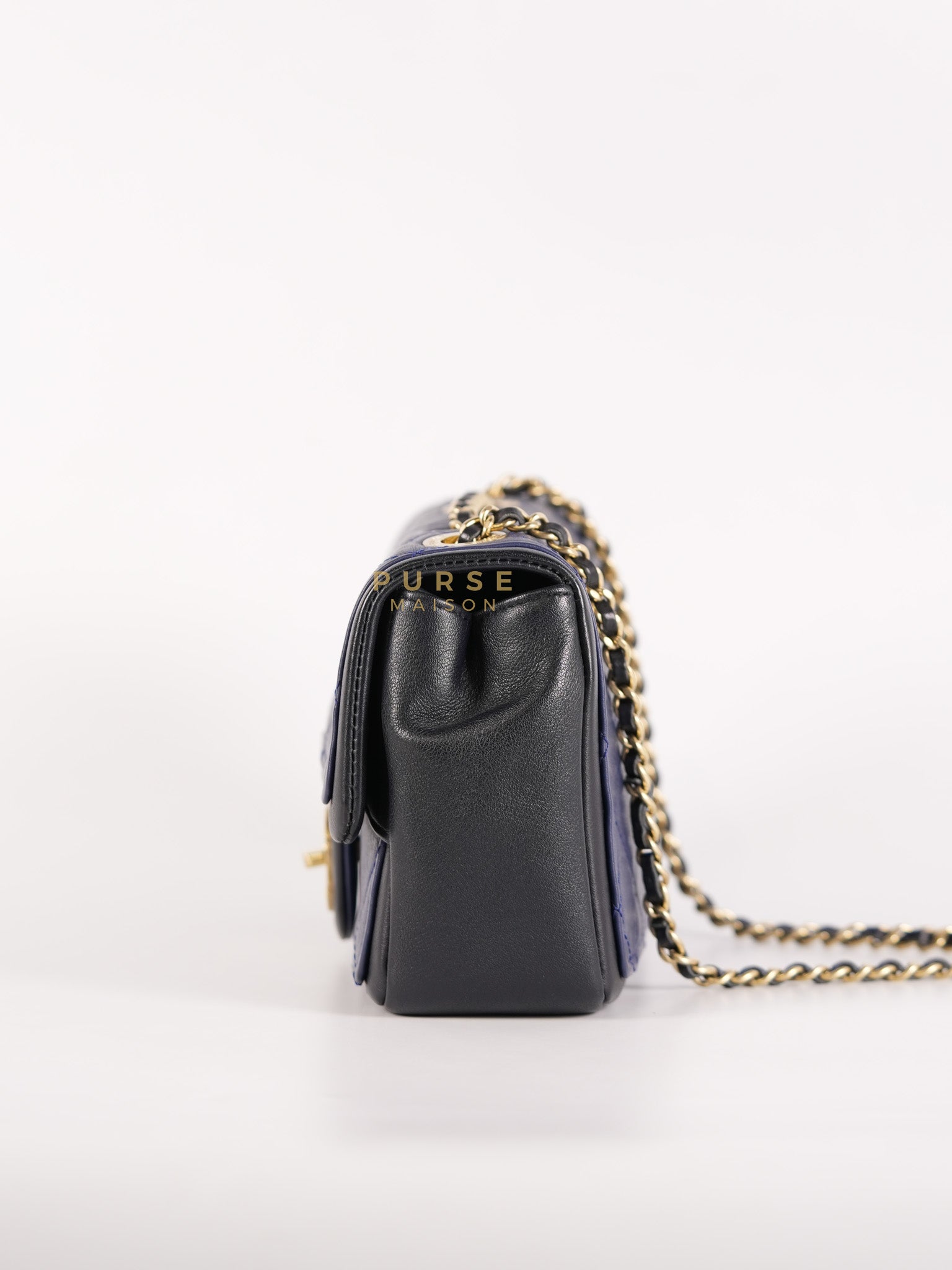 14P Mini Flap Graphic Logo Two-Tone Quilted Calfskin Leather in Gold Hardware Series 19 | Purse Maison Luxury Bags Shop