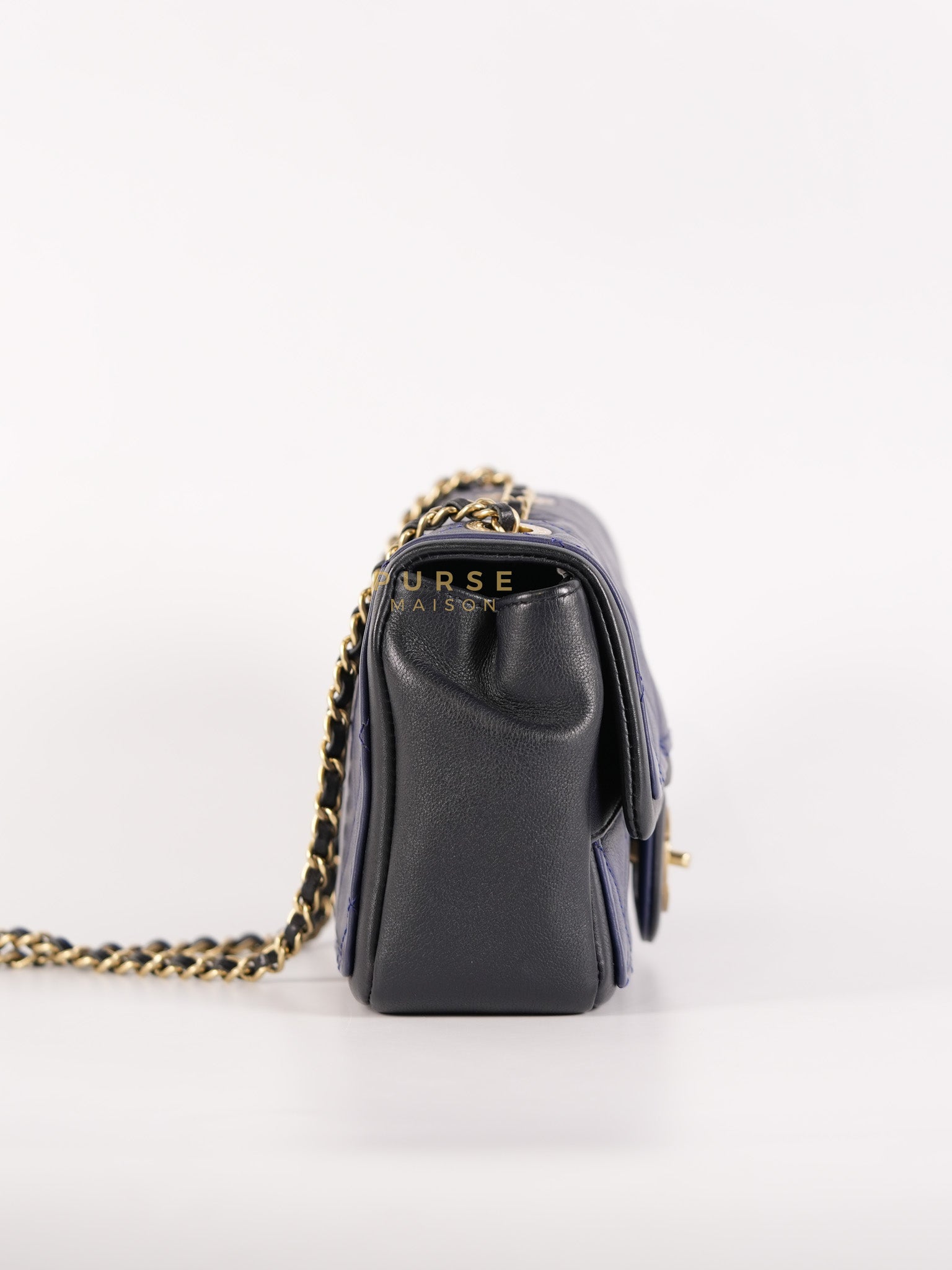 14P Mini Flap Graphic Logo Two-Tone Quilted Calfskin Leather in Gold Hardware Series 19 | Purse Maison Luxury Bags Shop