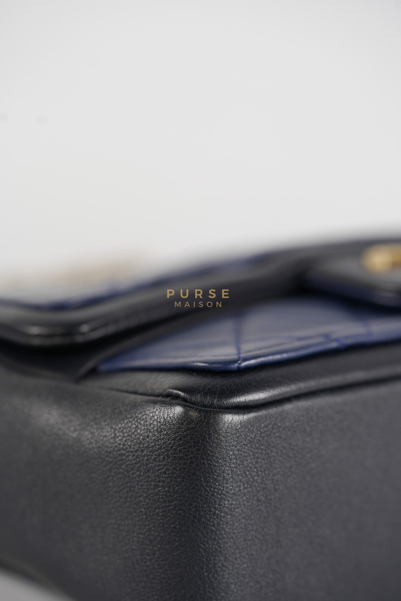 14P Mini Flap Graphic Logo Two-Tone Quilted Calfskin Leather in Gold Hardware Series 19 | Purse Maison Luxury Bags Shop