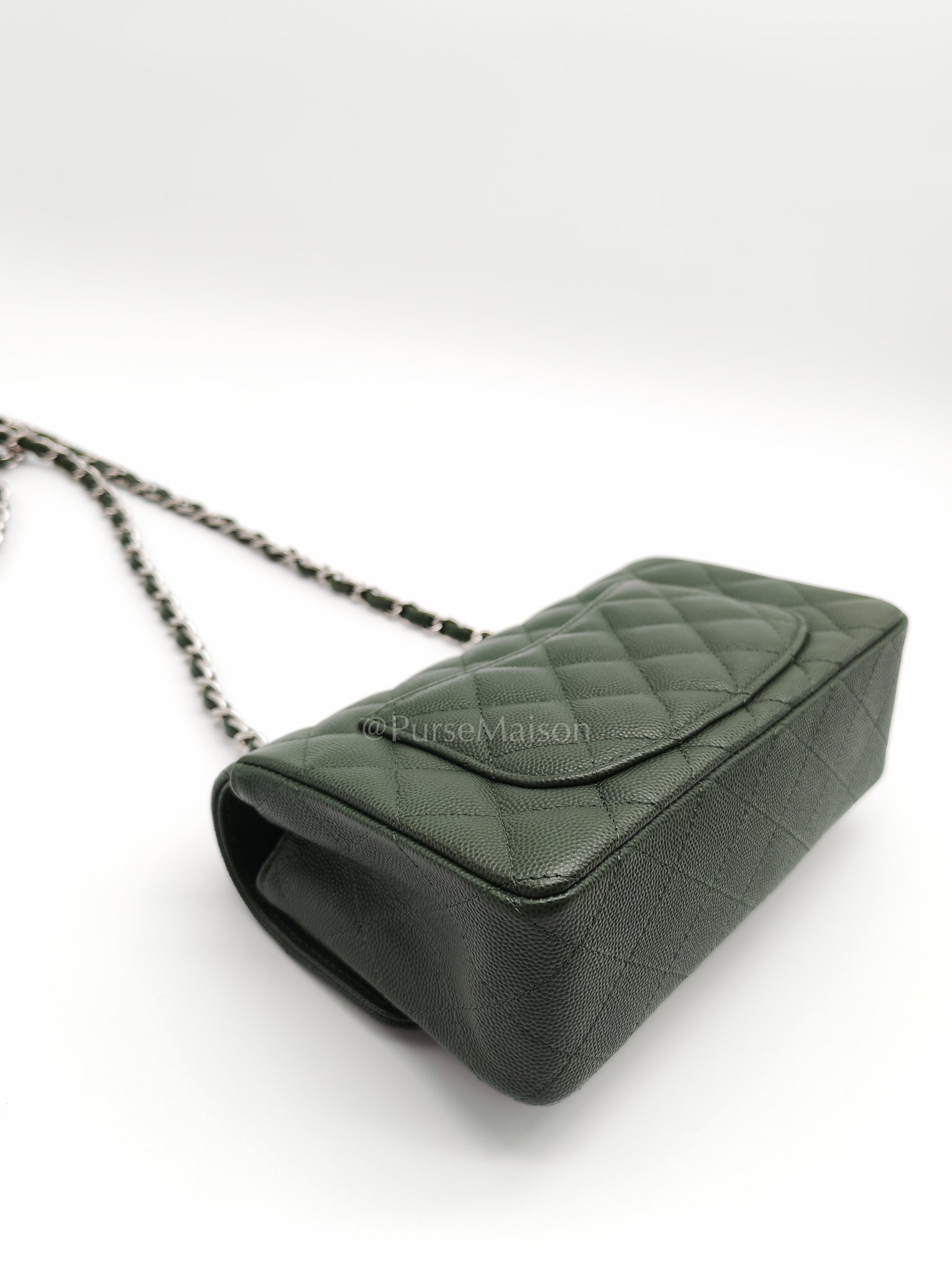 18C Mini Rectangle in Forest Green Caviar Leather and Silver Hardware Series 25 | Purse Maison Luxury Bags Shop