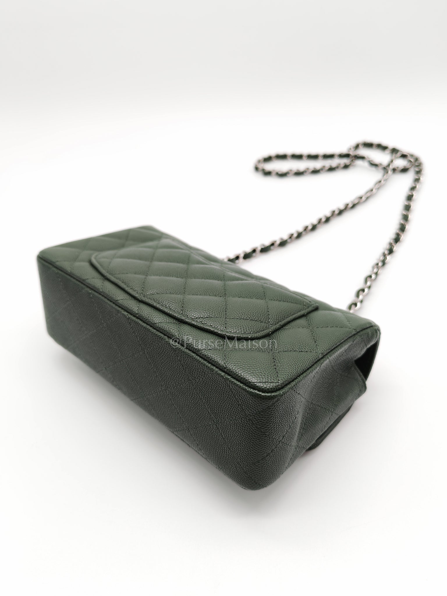 18C Mini Rectangle in Forest Green Caviar Leather and Silver Hardware Series 25 | Purse Maison Luxury Bags Shop