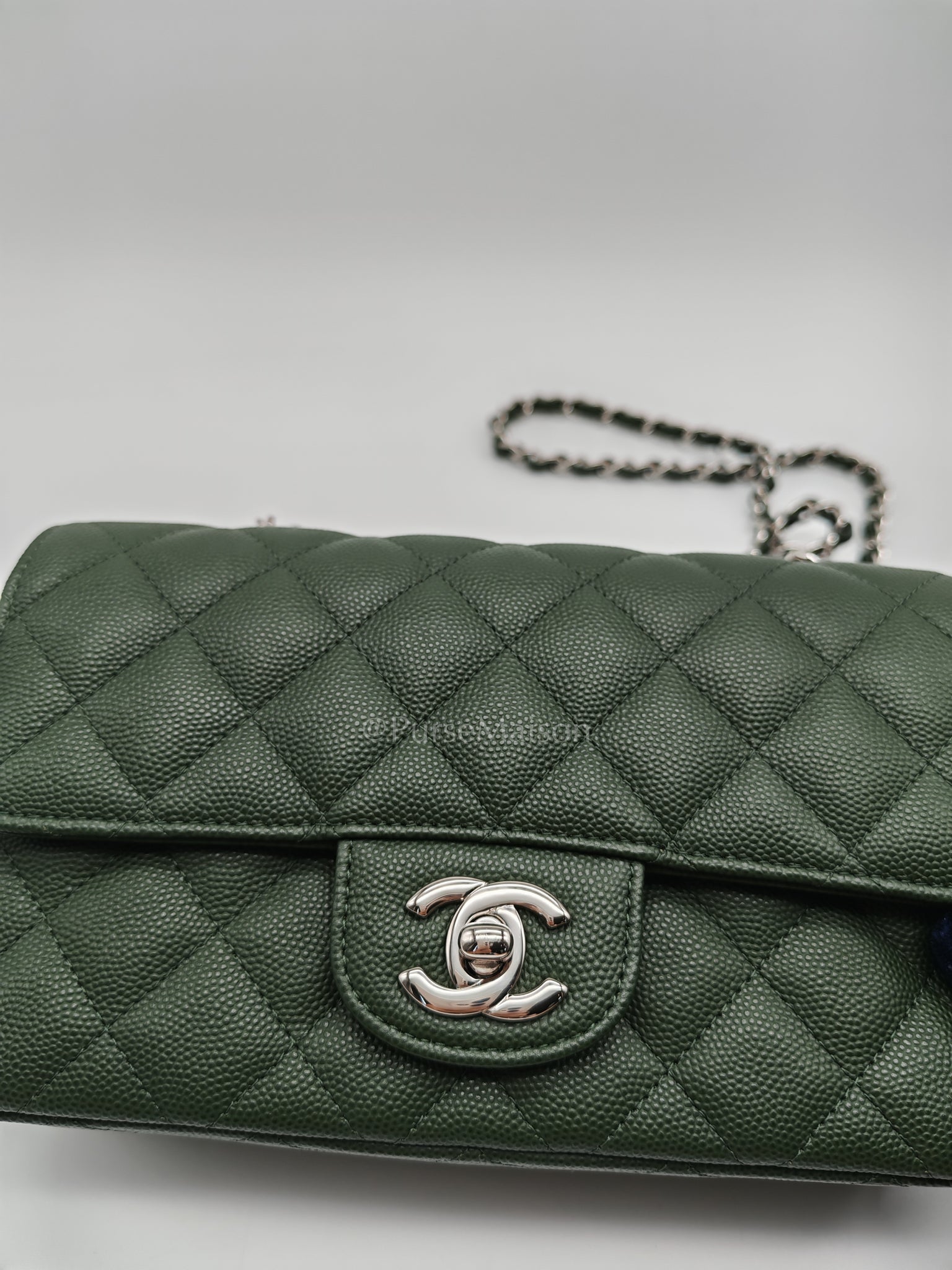 18C Mini Rectangle in Forest Green Caviar Leather and Silver Hardware Series 25 | Purse Maison Luxury Bags Shop
