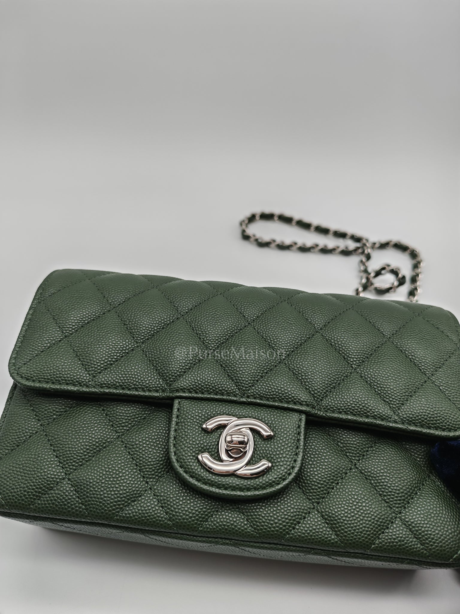 18C Mini Rectangle in Forest Green Caviar Leather and Silver Hardware Series 25 | Purse Maison Luxury Bags Shop