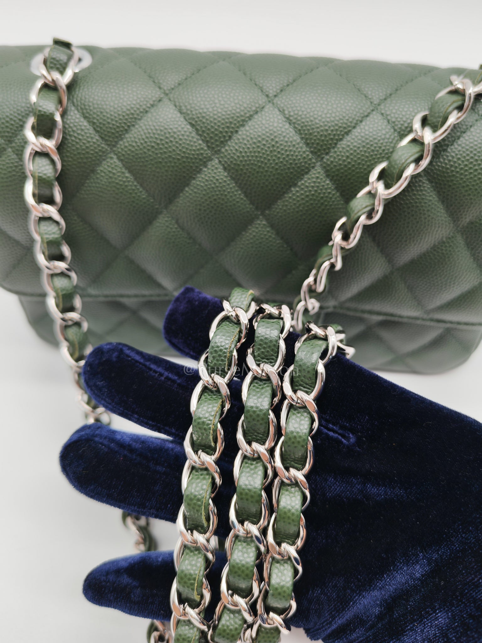 18C Mini Rectangle in Forest Green Caviar Leather and Silver Hardware Series 25 | Purse Maison Luxury Bags Shop