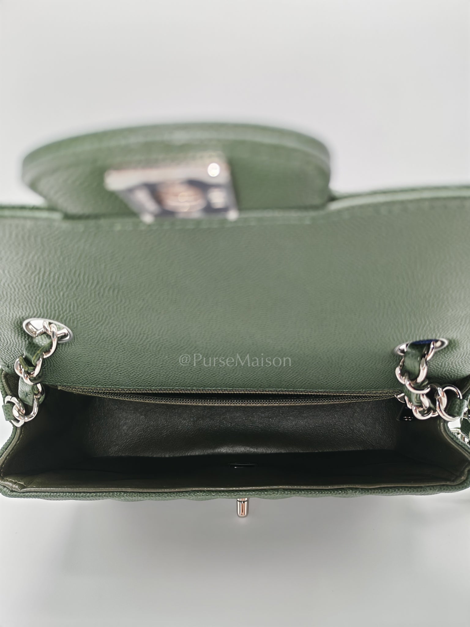 18C Mini Rectangle in Forest Green Caviar Leather and Silver Hardware Series 25 | Purse Maison Luxury Bags Shop