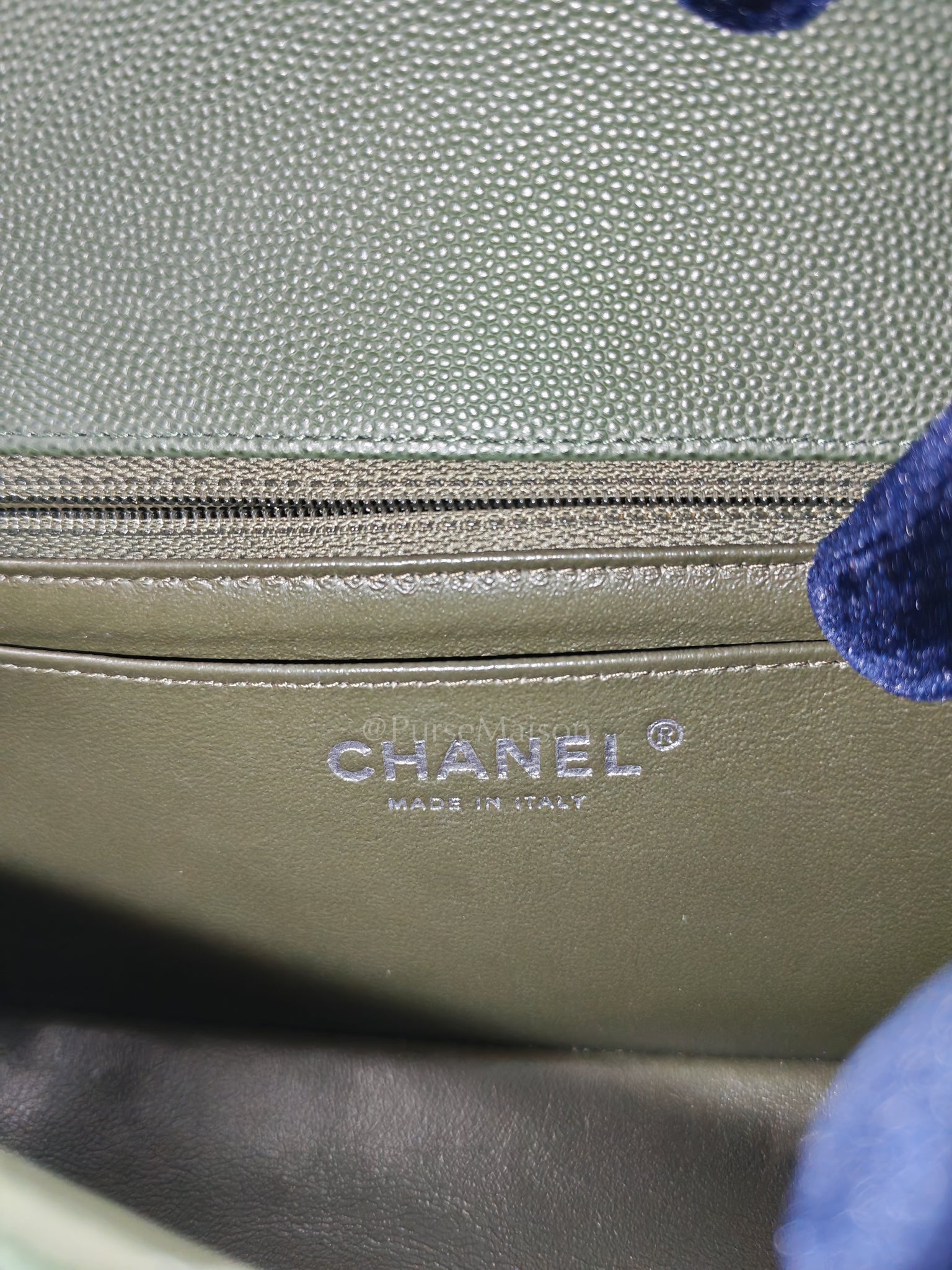 18C Mini Rectangle in Forest Green Caviar Leather and Silver Hardware Series 25 | Purse Maison Luxury Bags Shop