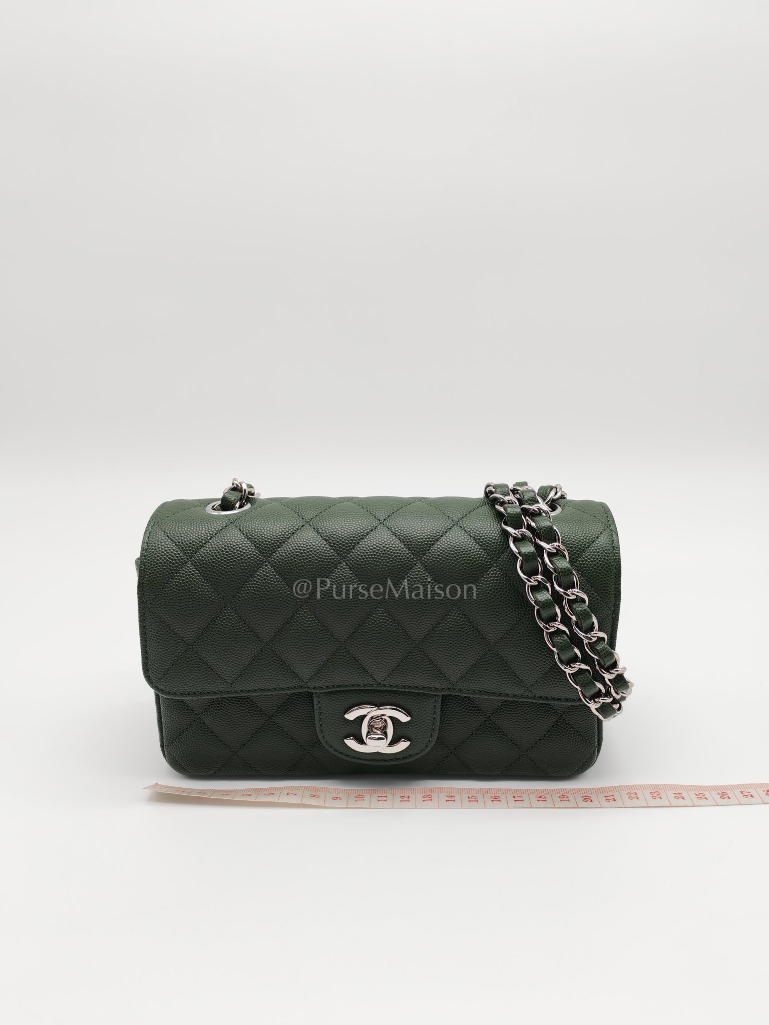18C Mini Rectangle in Forest Green Caviar Leather and Silver Hardware Series 25 | Purse Maison Luxury Bags Shop