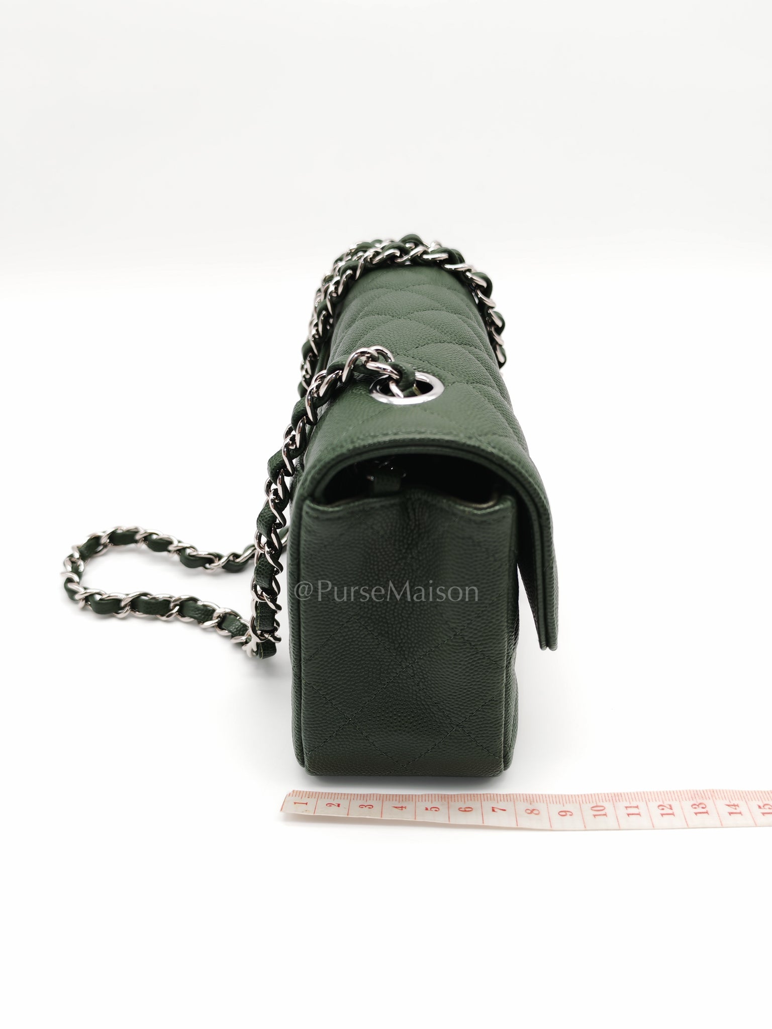 18C Mini Rectangle in Forest Green Caviar Leather and Silver Hardware Series 25 | Purse Maison Luxury Bags Shop