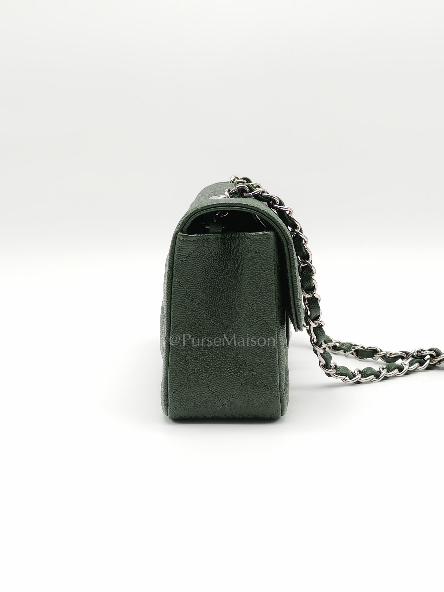 18C Mini Rectangle in Forest Green Caviar Leather and Silver Hardware Series 25 | Purse Maison Luxury Bags Shop