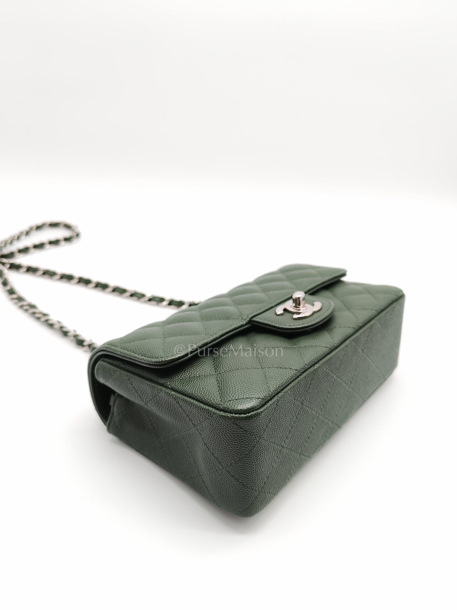 18C Mini Rectangle in Forest Green Caviar Leather and Silver Hardware Series 25 | Purse Maison Luxury Bags Shop
