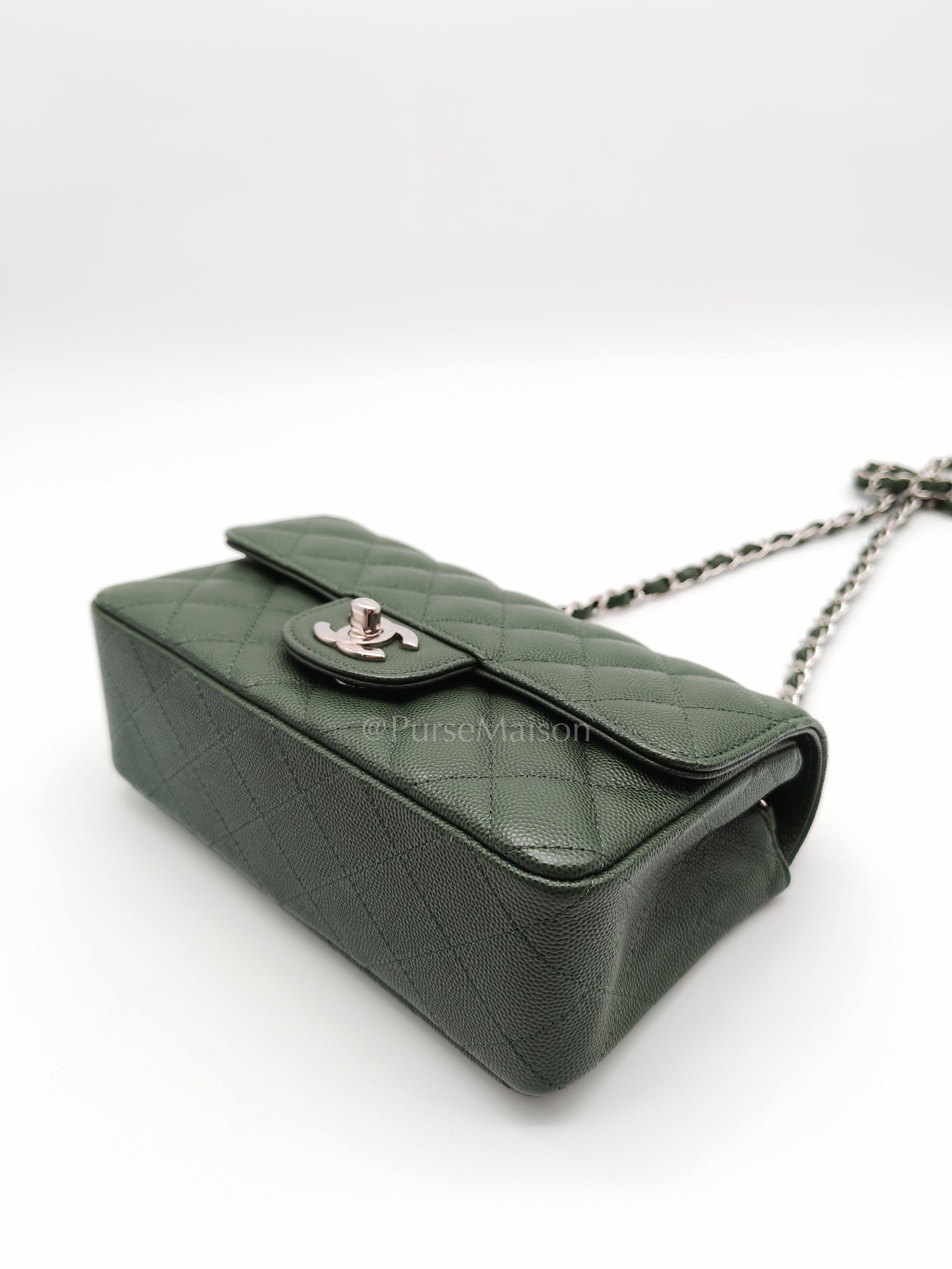 18C Mini Rectangle in Forest Green Caviar Leather and Silver Hardware Series 25 | Purse Maison Luxury Bags Shop