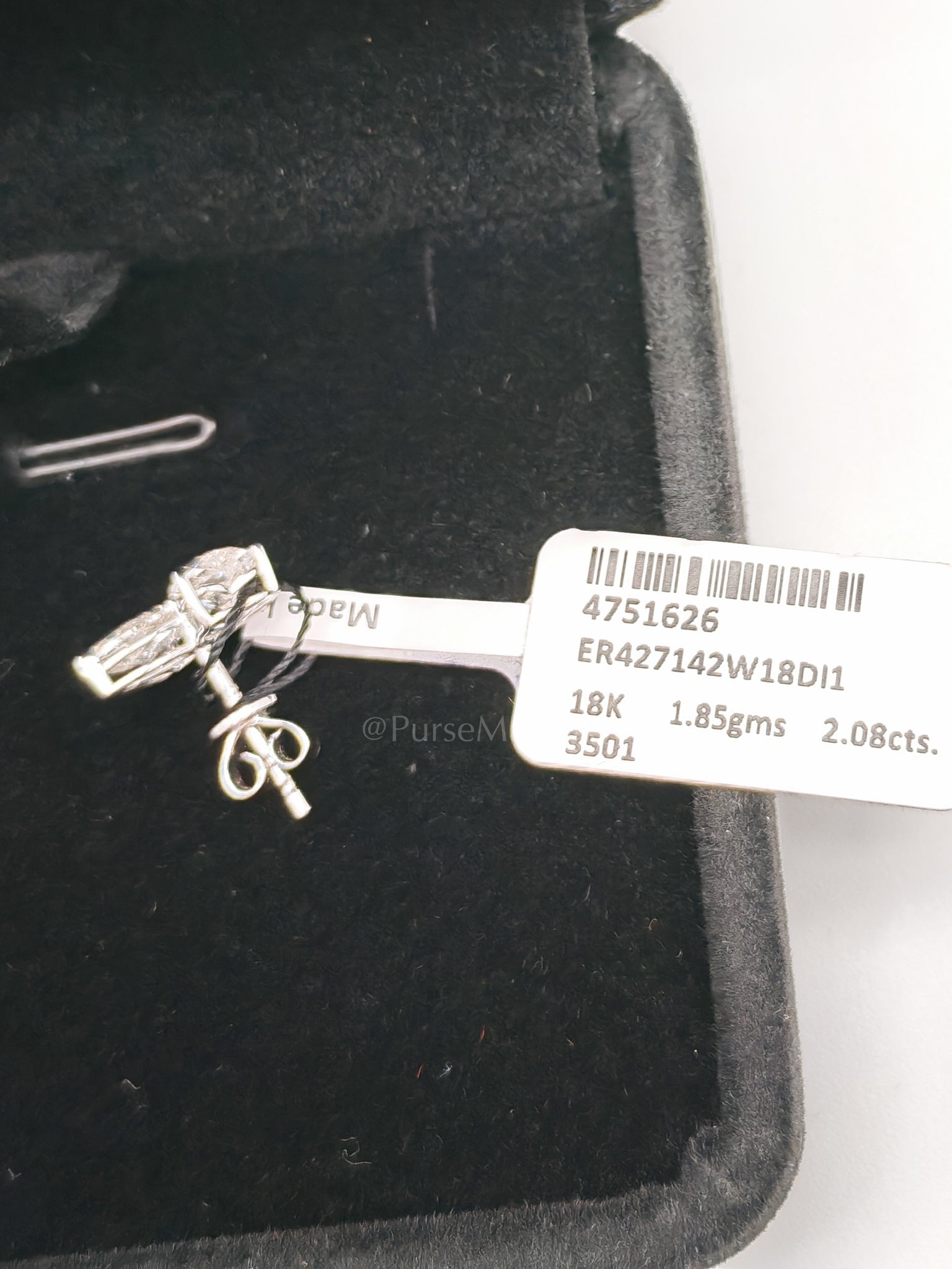 18k 1.85gms. 2.08cts. VS1 to VVS1 (Clarity) E to H (Color) Natural Diamond White Gold Earrings | Purse Maison Luxury Bags Shop