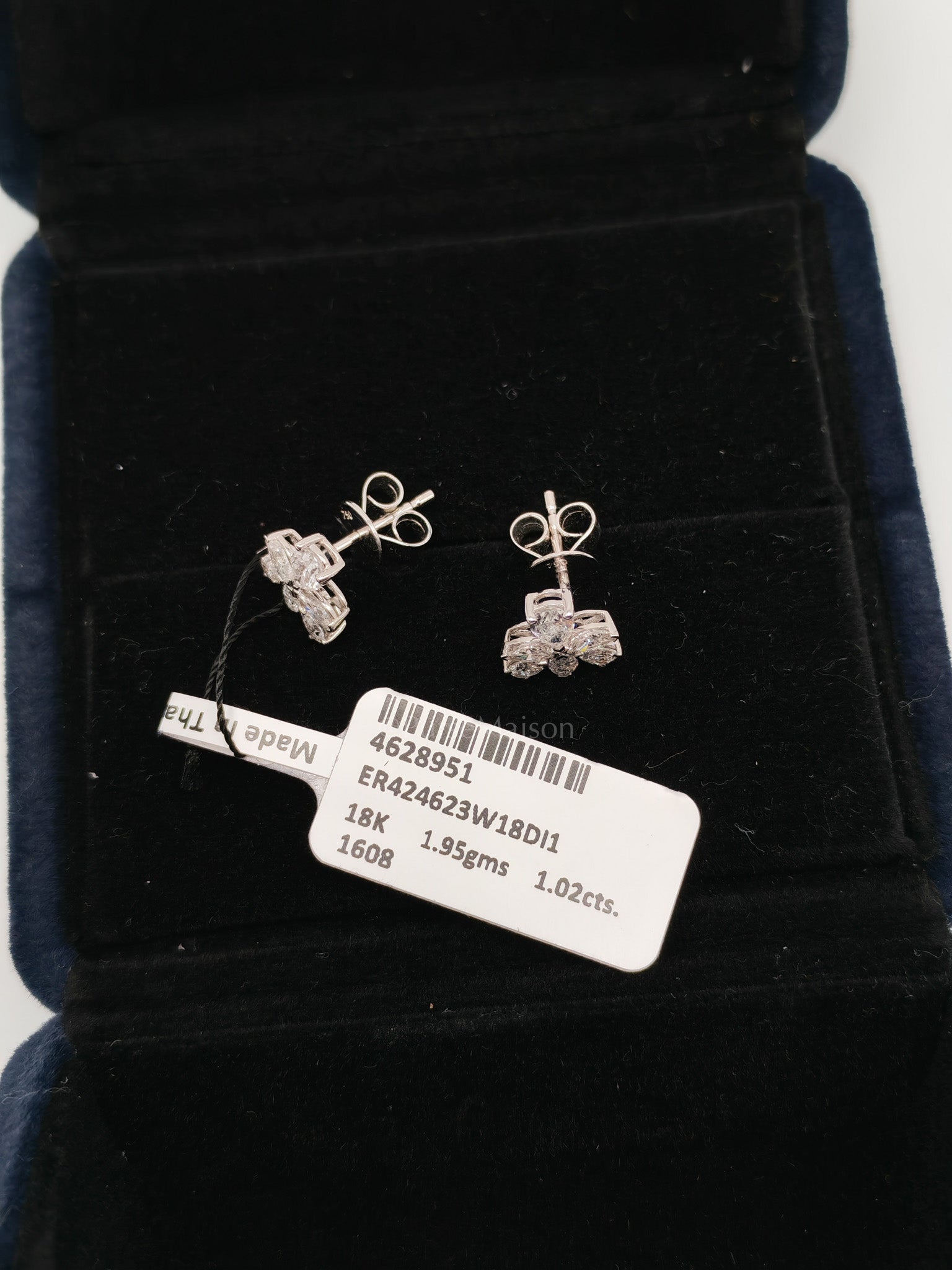 18K 1.95gms 1.02cts VS1 to VVS1 (Clarity) E to H (Color) Natural Diamond White Gold Earrings | Purse Maison Luxury Bags Shop