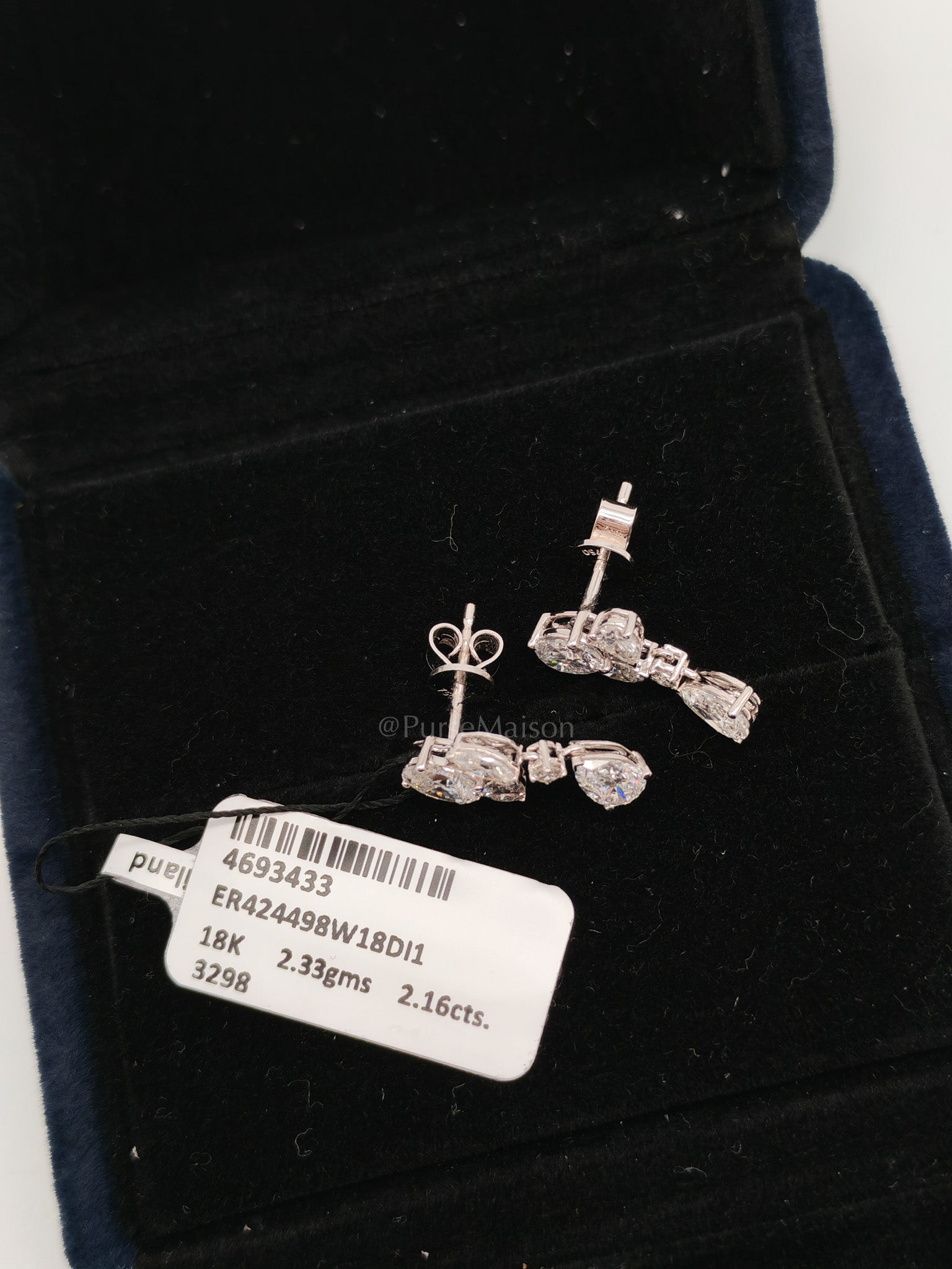 18K 2.33gms 2.16cts VS1 to VVS1 (Clarity) E to H (Color) Natural Diamond White Gold Earrings | Purse Maison Luxury Bags Shop