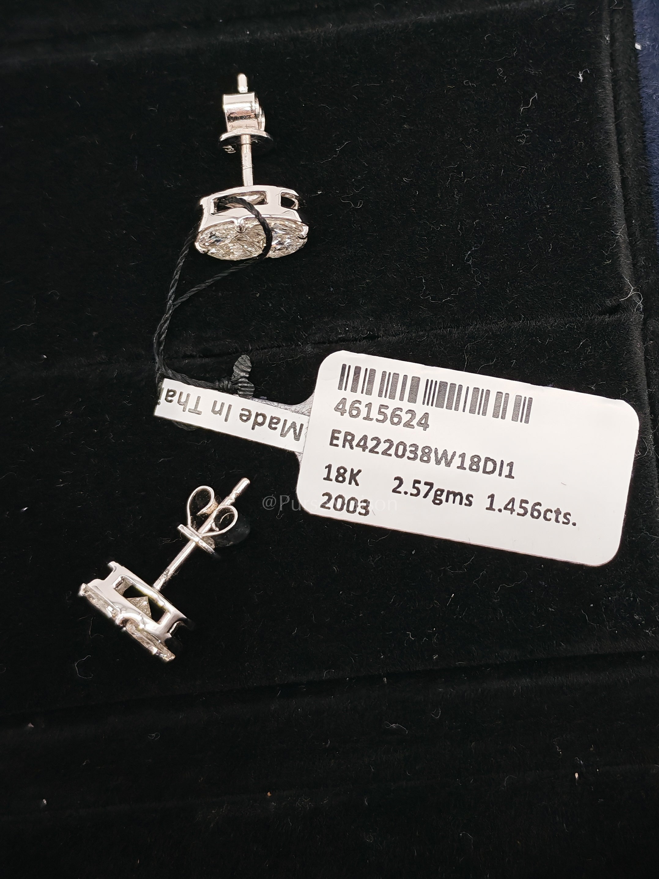 18k 2.57gms 1.456cts VS1 to VVS1 (Clarity) E to H (Color) Natural Diamond White Gold Earrings | Purse Maison Luxury Bags Shop