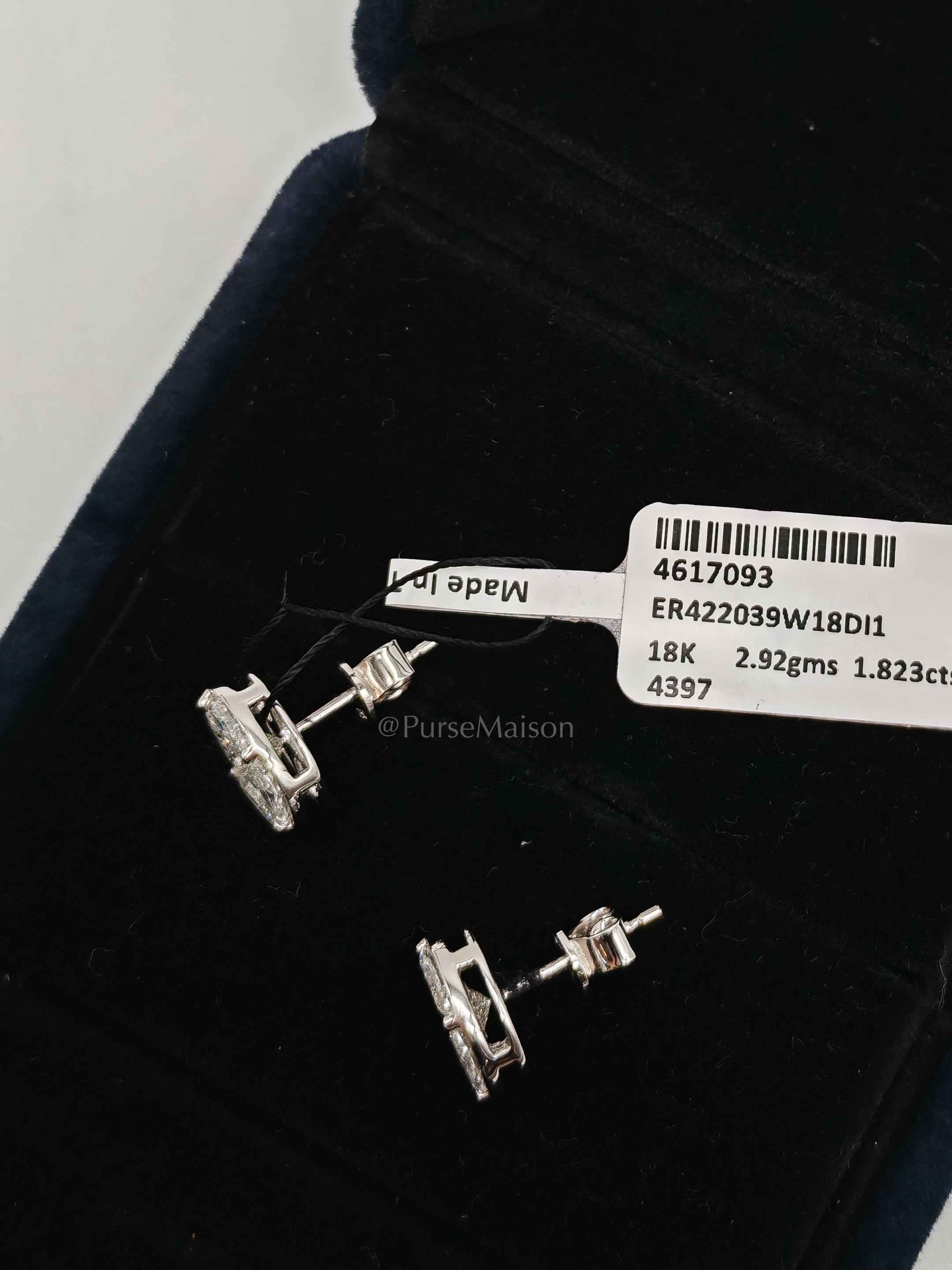 18k 2.92gmc 1.823cts VS1 to VVS1 (Clarity) E to H (Color) Natural Diamond White Gold Earrings | Purse Maison Luxury Bags Shop
