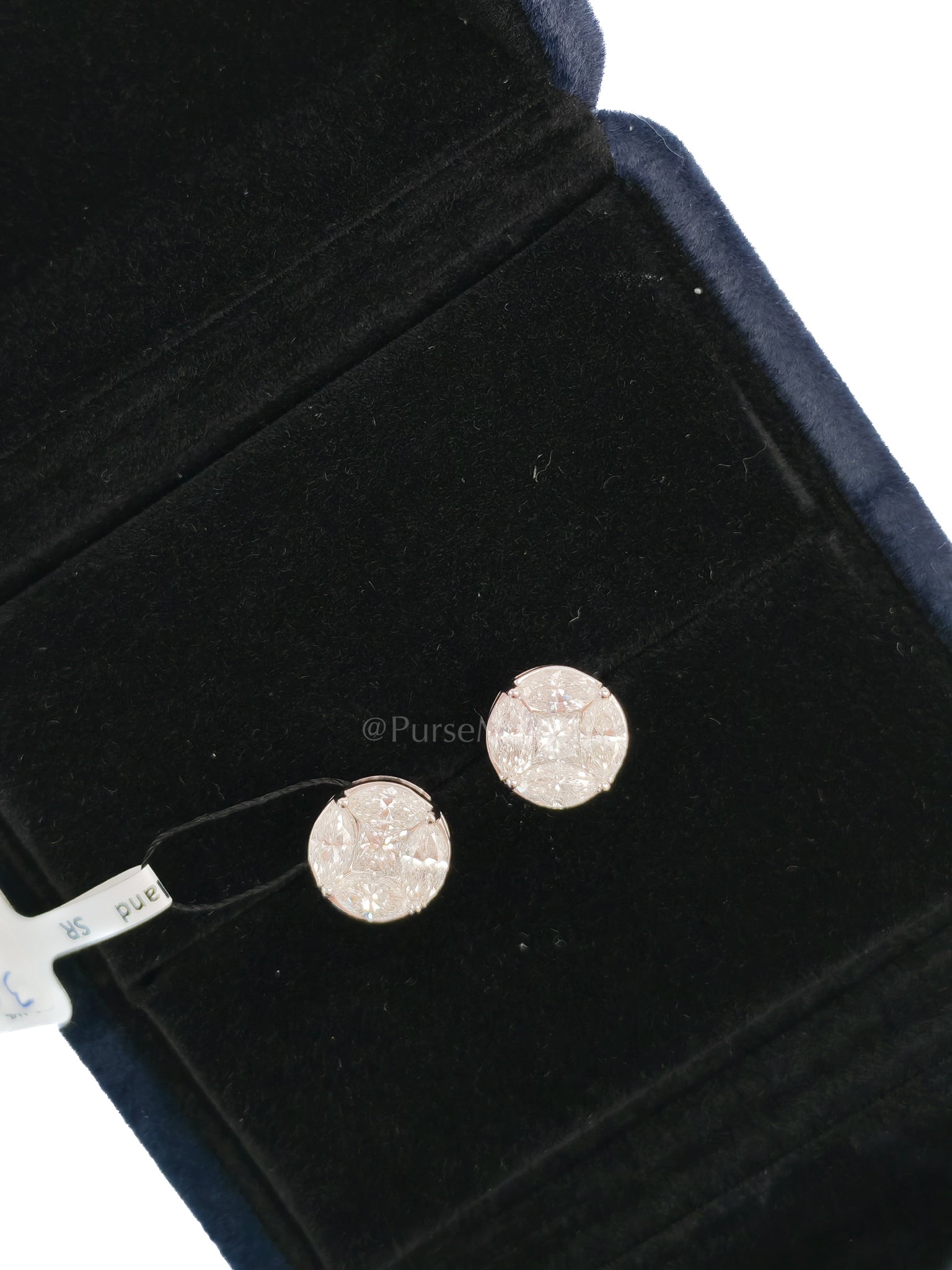 18K 2.9gms. 2.02cts. Round Natural Diamond White Gold Stud Earrings | Purse Maison Luxury Bags Shop