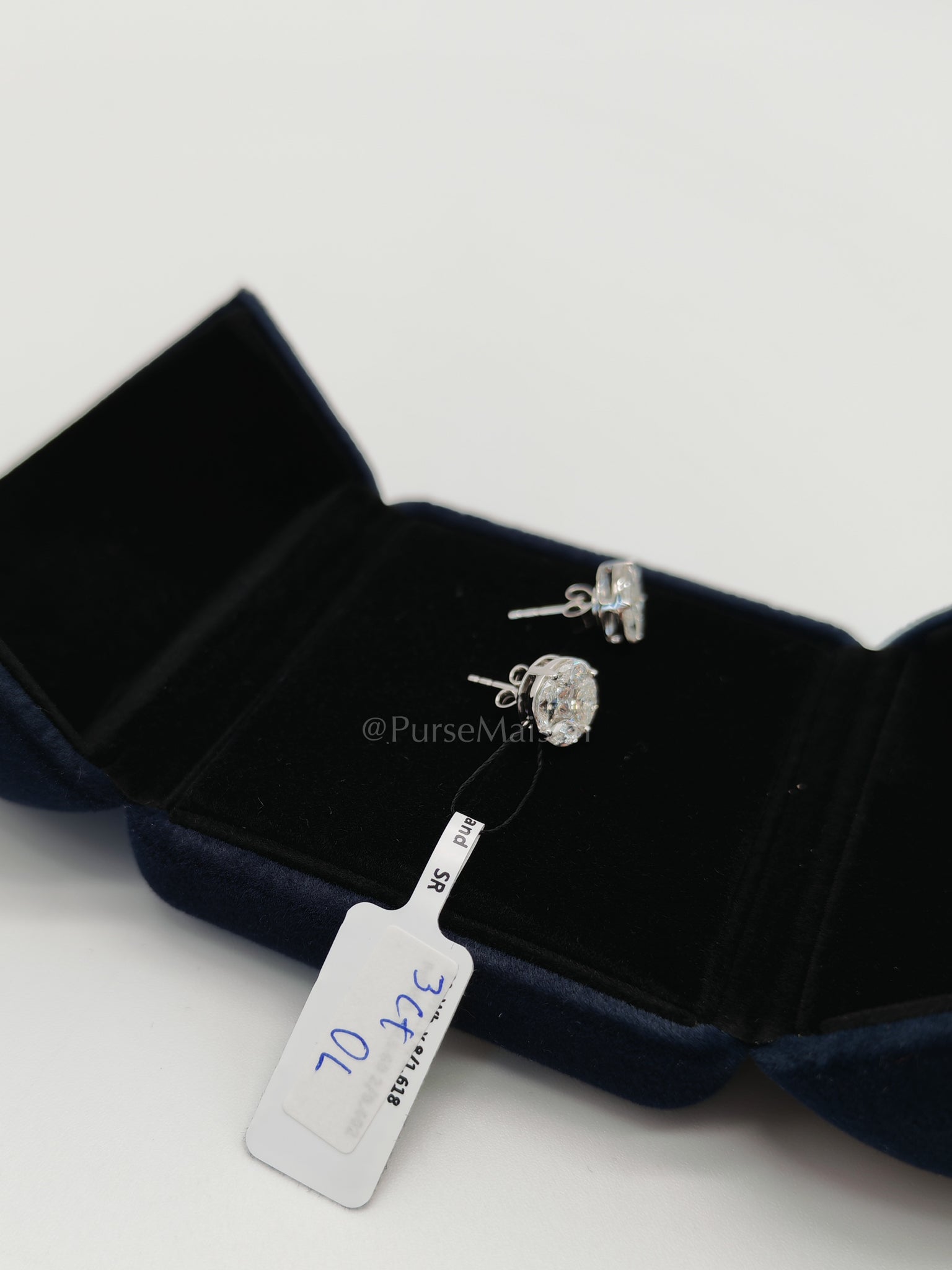 18K 2.9gms. 2.02cts. Round Natural Diamond White Gold Stud Earrings | Purse Maison Luxury Bags Shop