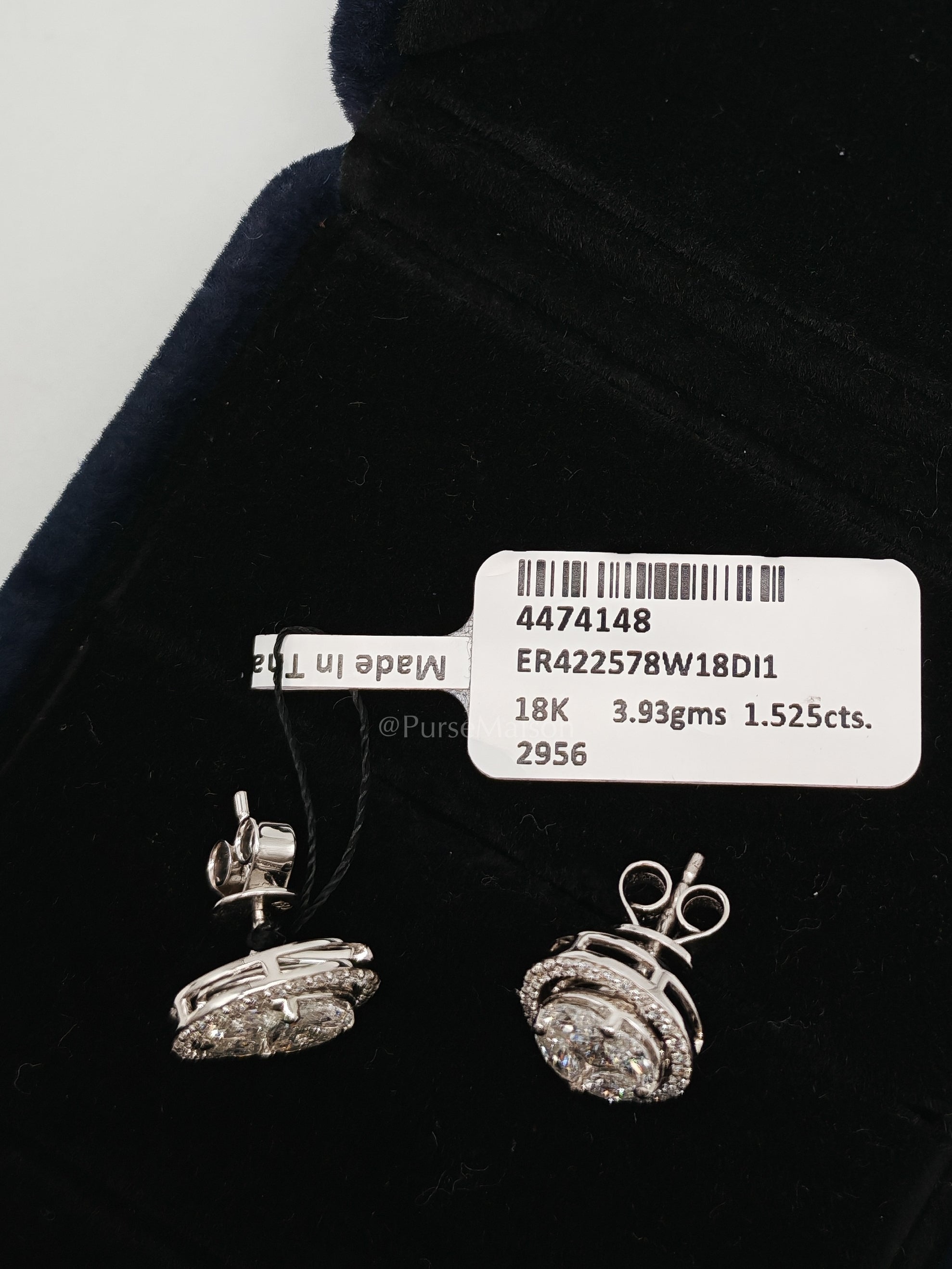 18k 3.39gms 1.52cts VS1 to VVS1 (Clarity) E to H (Color) Natural Diamond White Gold Earrings | Purse Maison Luxury Bags Shop