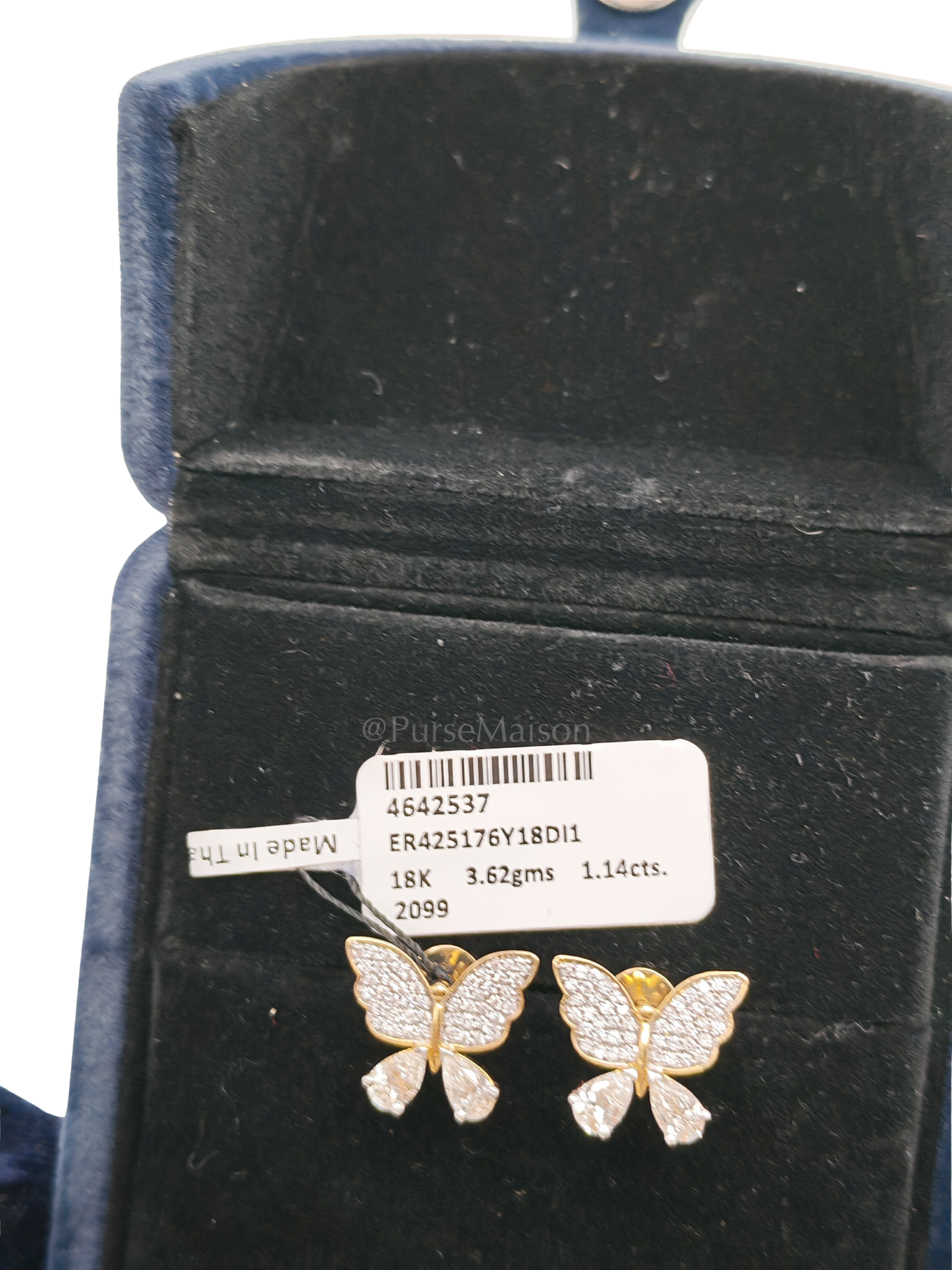 18K 3.62gms. 1.14cts. Butterfly Natural Diamond White Gold Earrings | Purse Maison Luxury Bags Shop