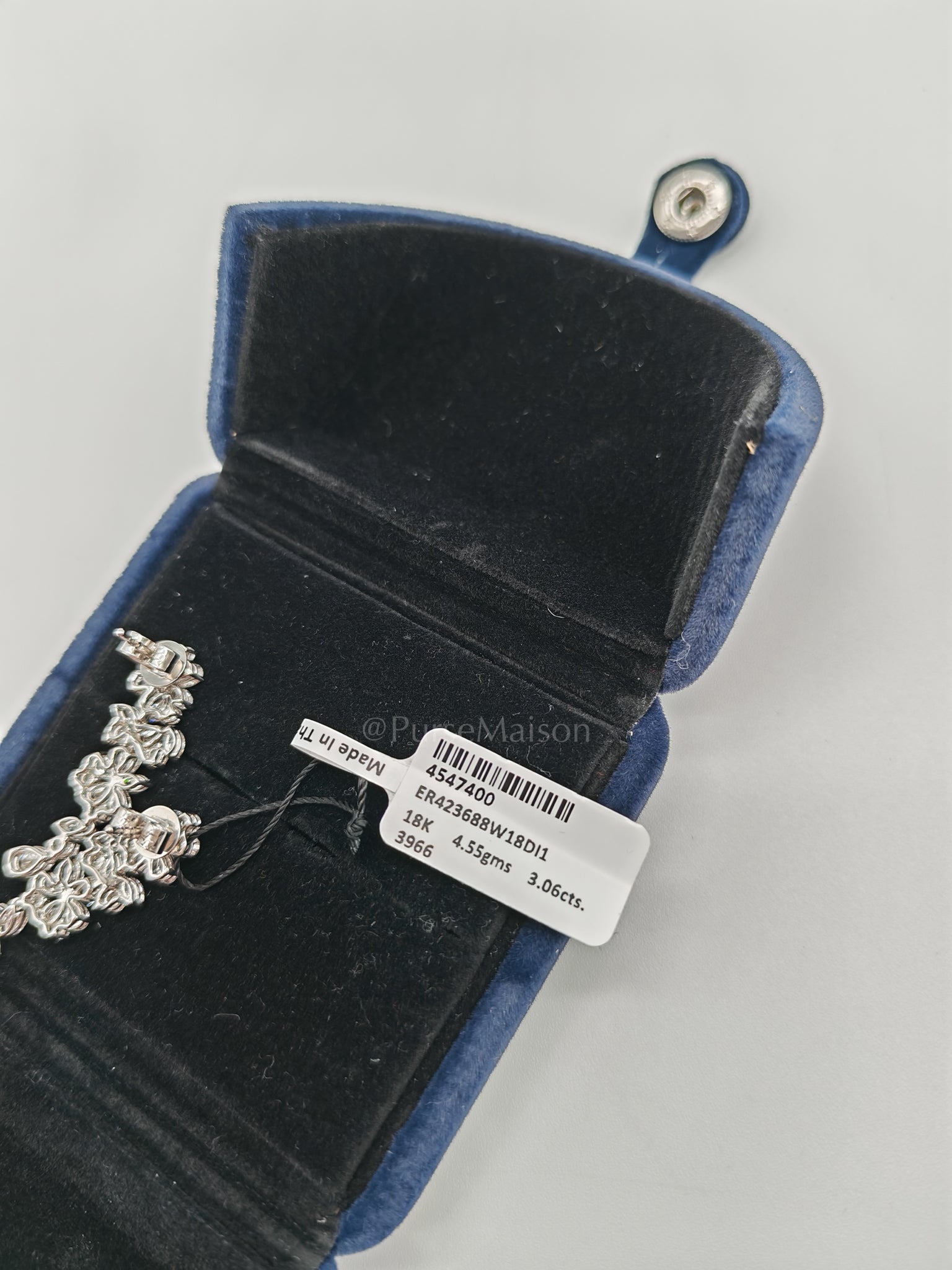 18K 4.55gms. 3.06cts. Natural Diamond White Gold Earrings | Purse Maison Luxury Bags Shop