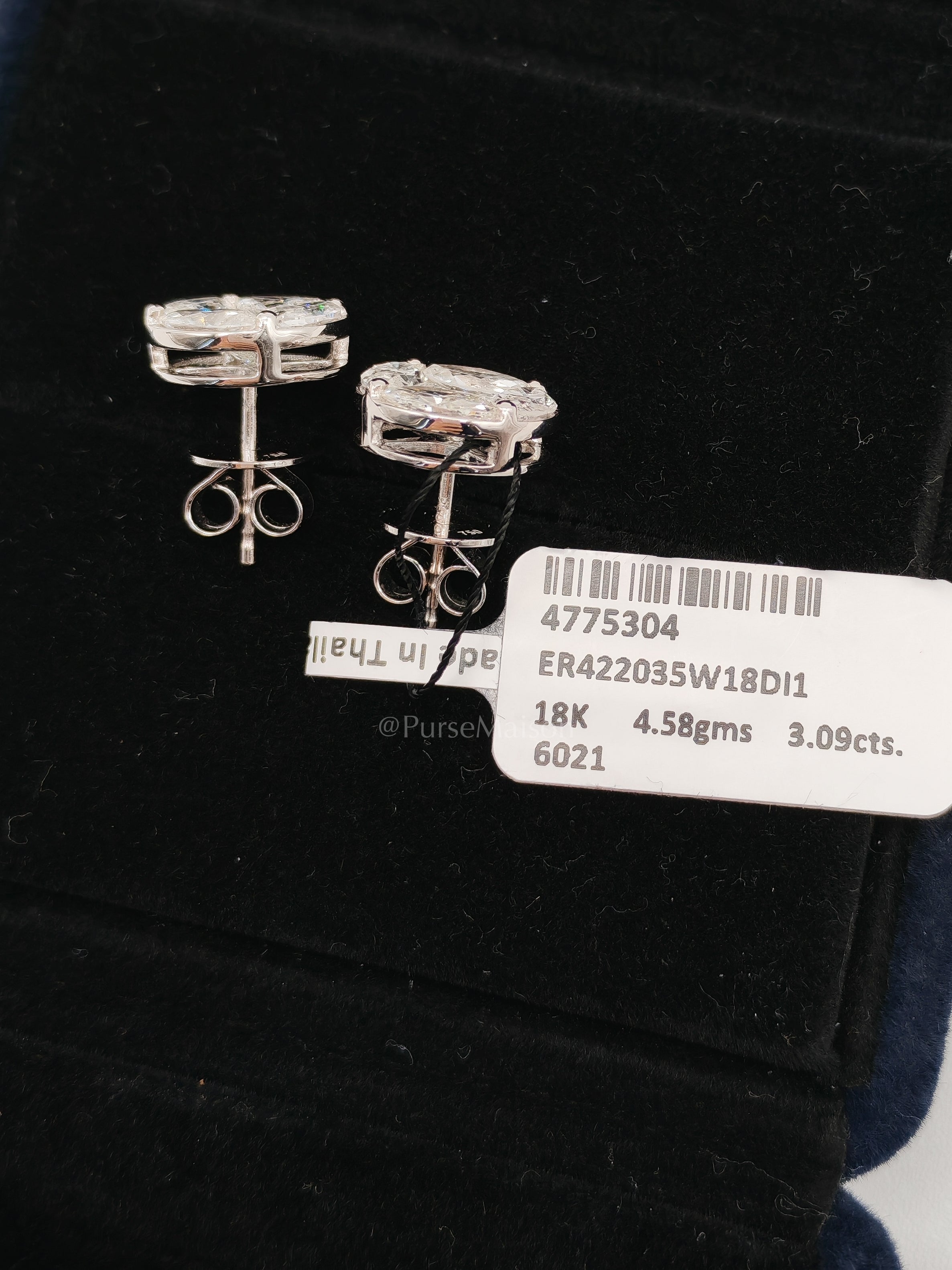 18K 4.58gms 3.09cts VS1 to VVS1 (Clarity) E to H (Color) Natural Diamond White Gold Earrings | Purse Maison Luxury Bags Shop