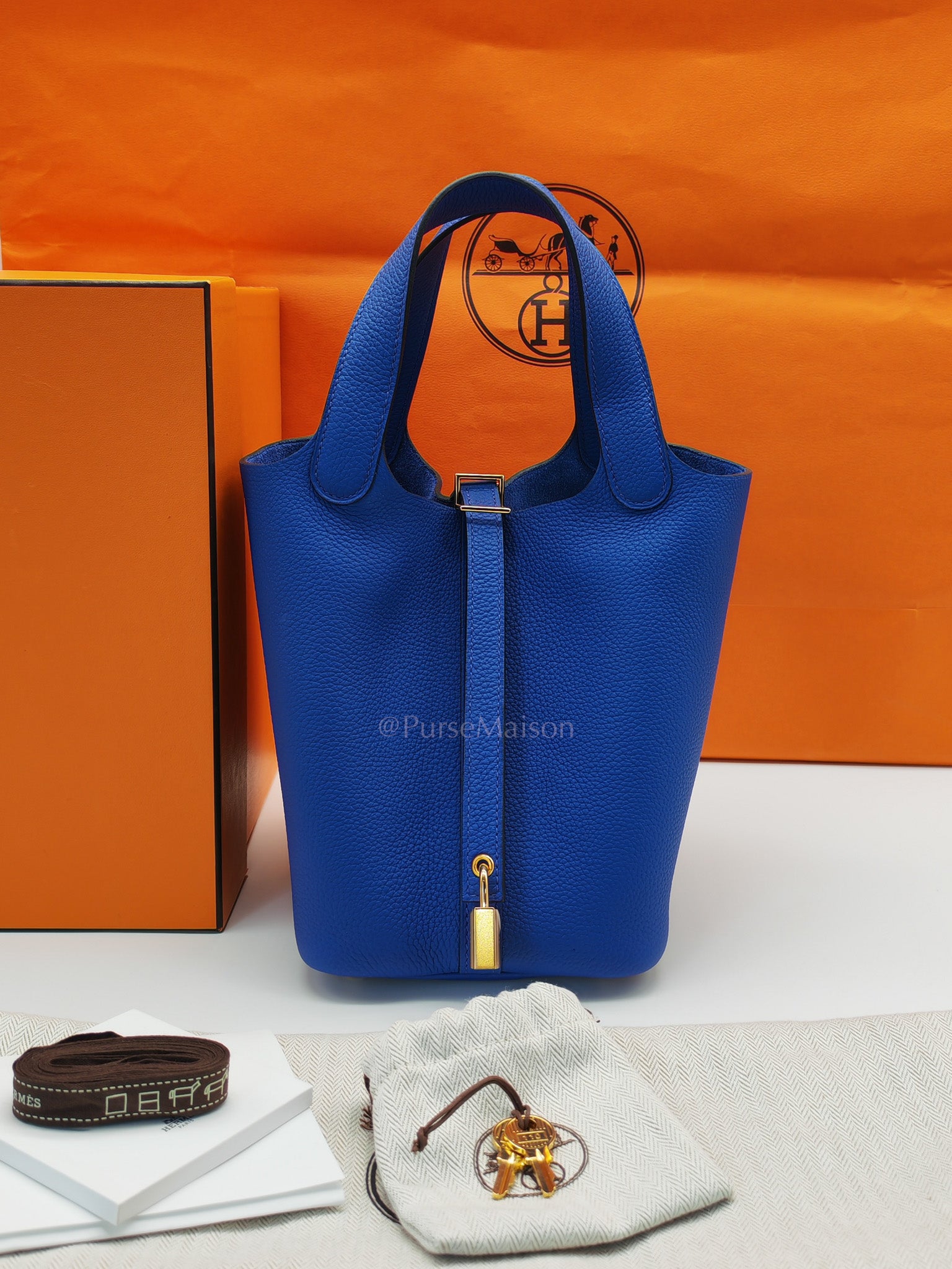 Picotin Lock 18 in Blue Electric Taurillon Maurice Leather & Gold Hardware Stamp B(2023)
