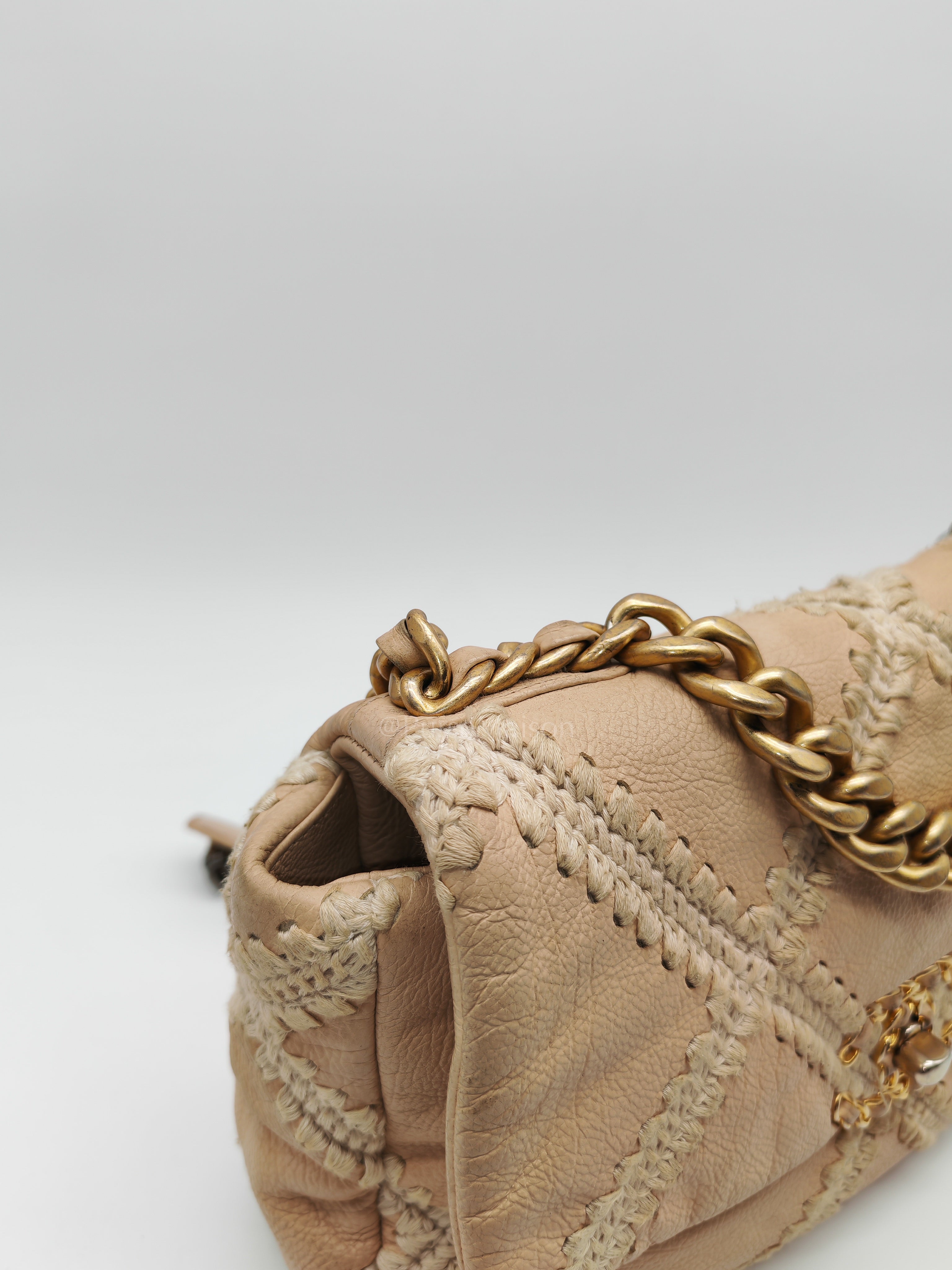 19 Flap Bag in Beige Crochet Quilted Calfskin Leather & Mix Hardware Series 30 | Purse Maison Luxury Bags Shop