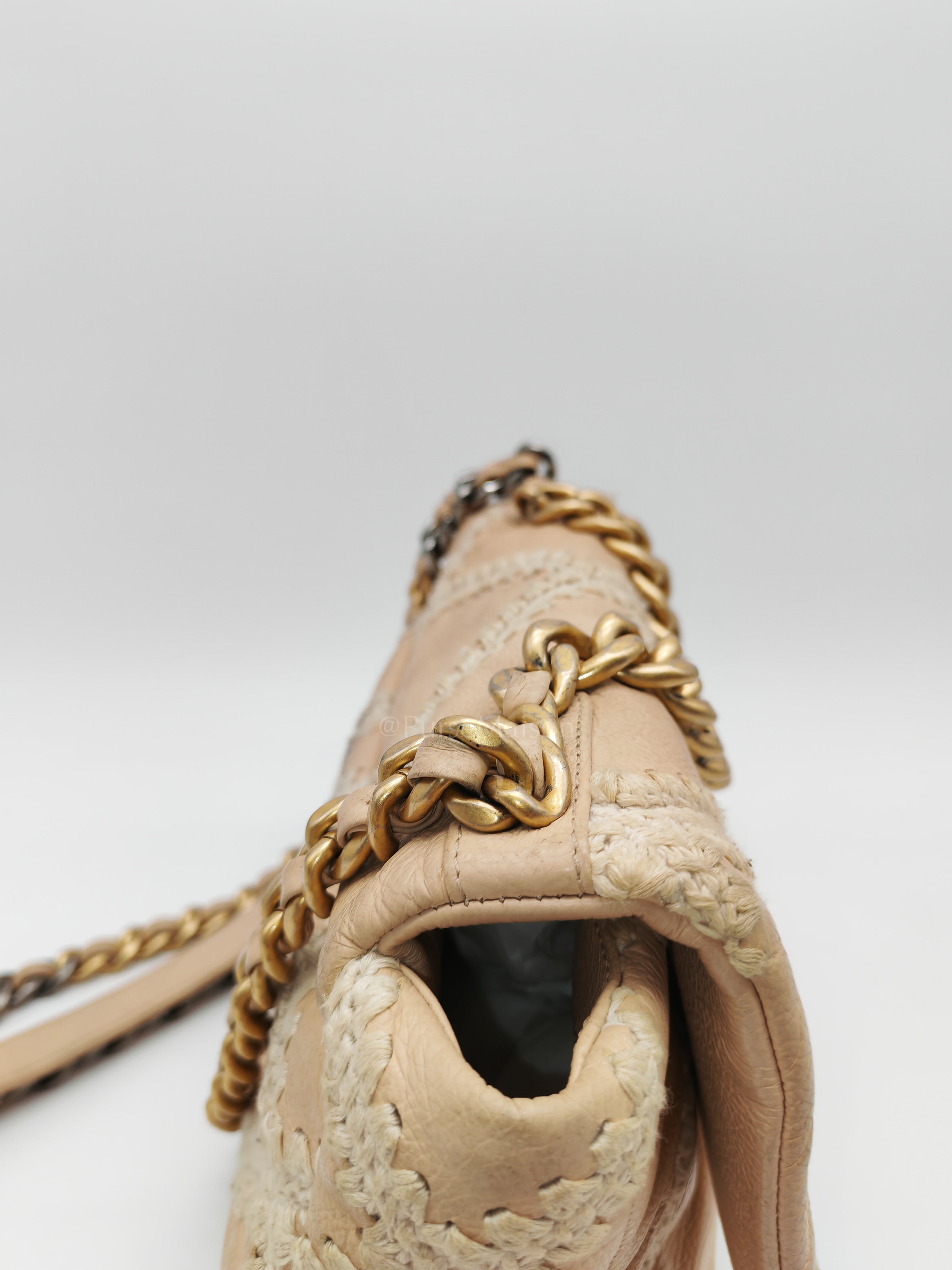 19 Flap Bag in Beige Crochet Quilted Calfskin Leather & Mix Hardware Series 30 | Purse Maison Luxury Bags Shop