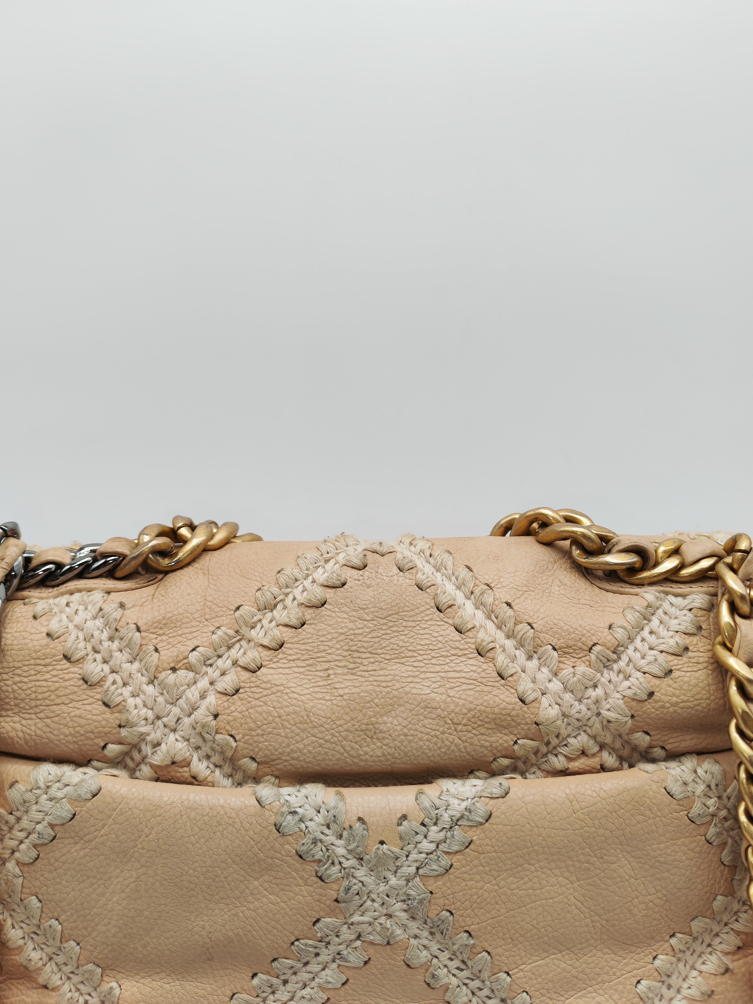 19 Flap Bag in Beige Crochet Quilted Calfskin Leather & Mix Hardware Series 30 | Purse Maison Luxury Bags Shop